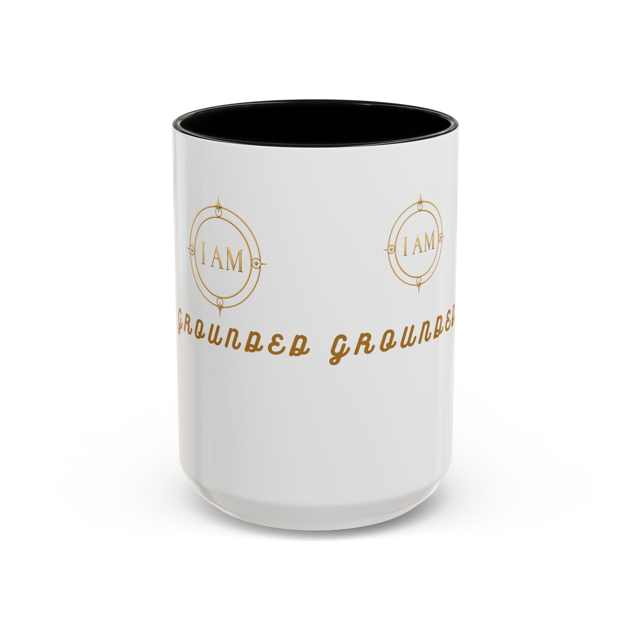 I AM Grounded Accent Coffee Mug — Inspirational Gold Script Ceramic Mug
