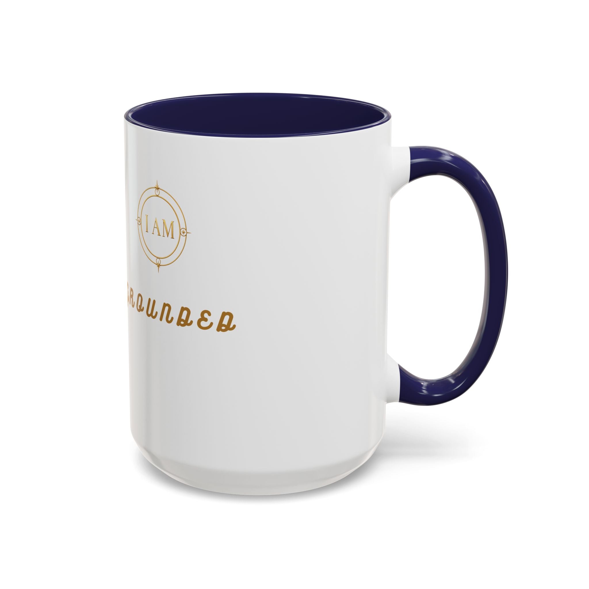 I AM Grounded Accent Coffee Mug — Inspirational Gold Script Ceramic Mug