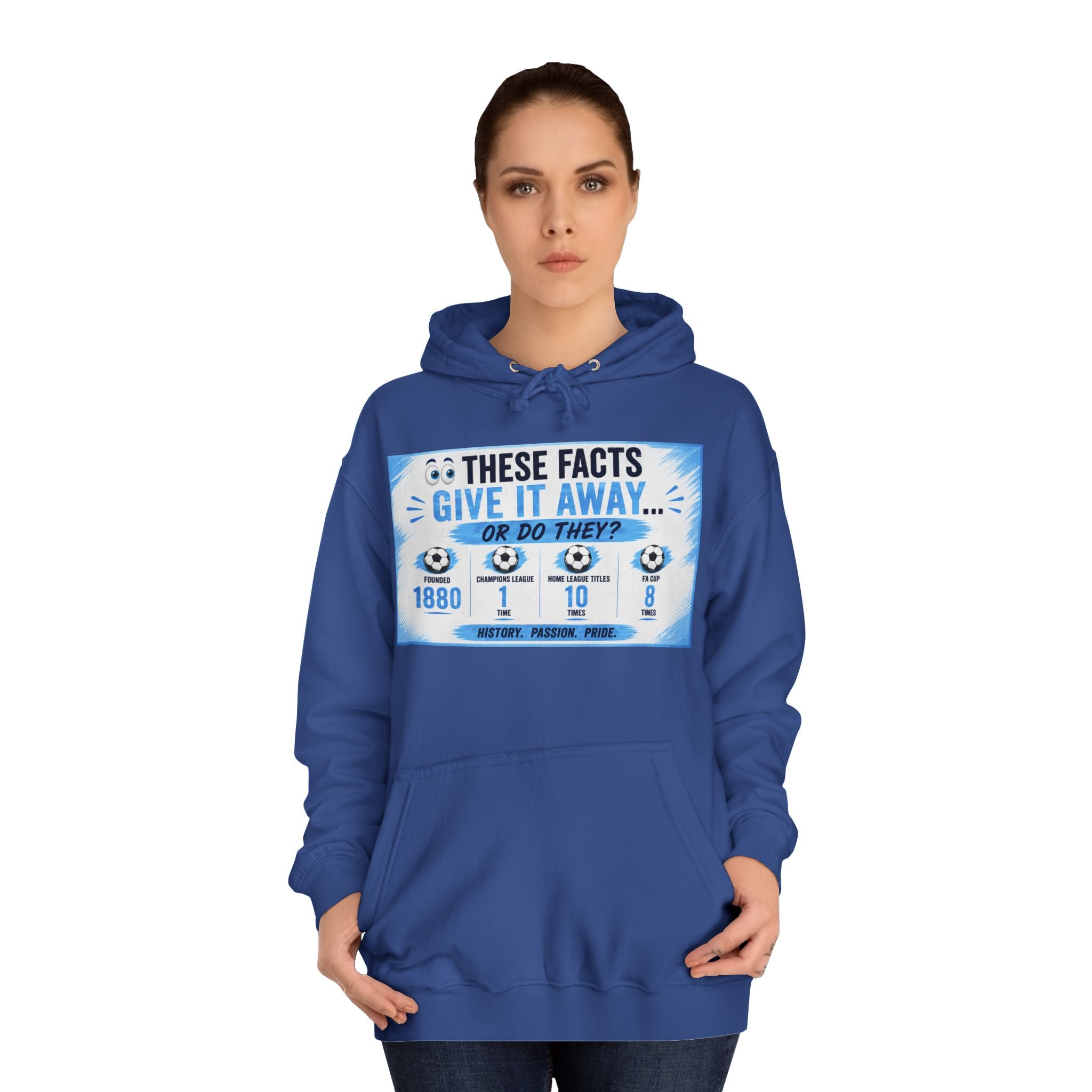 College Hoodie — 'These Facts Give It Away... Or Do They?' Graphic Pullover