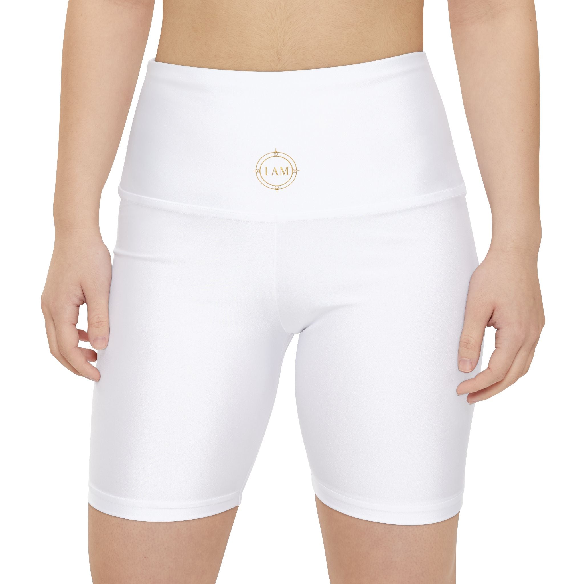 Women's Workout Shorts — High-Waist White Athletic Bike Shorts