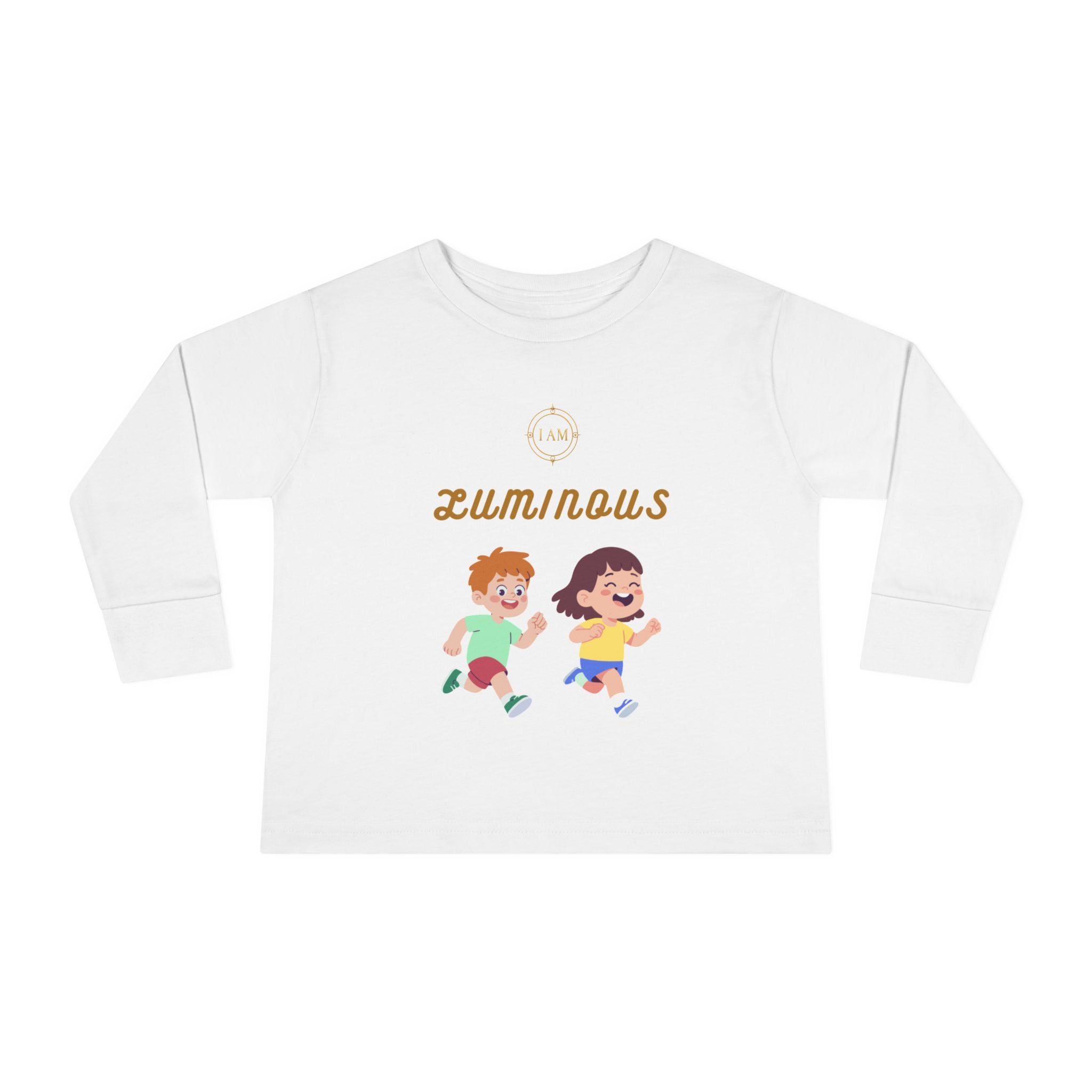 Toddler Long Sleeve Tee — 'Luminous' Gold Script Kids Shirt (I Radiate Light)
