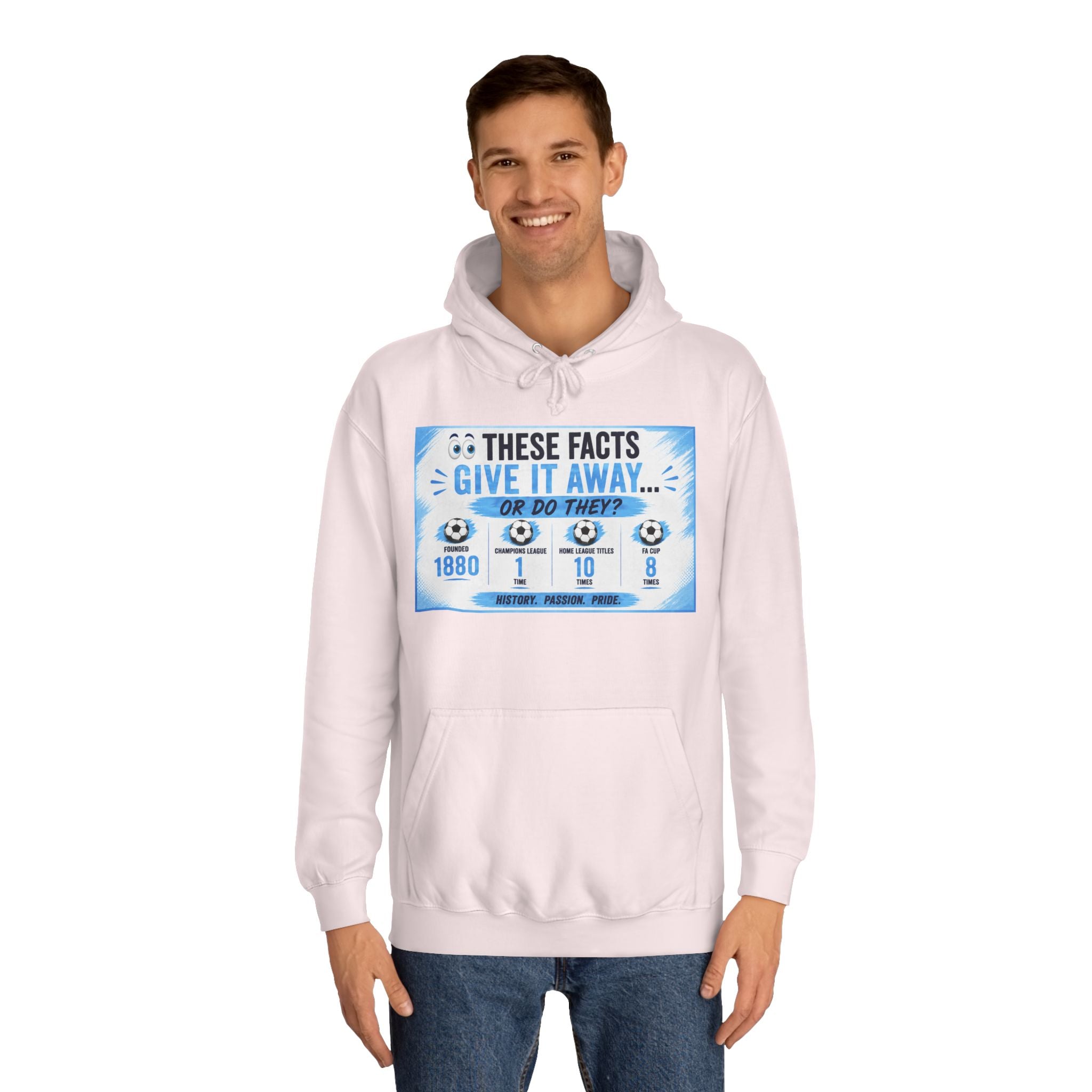 College Hoodie — 'These Facts Give It Away... Or Do They?' Graphic Pullover