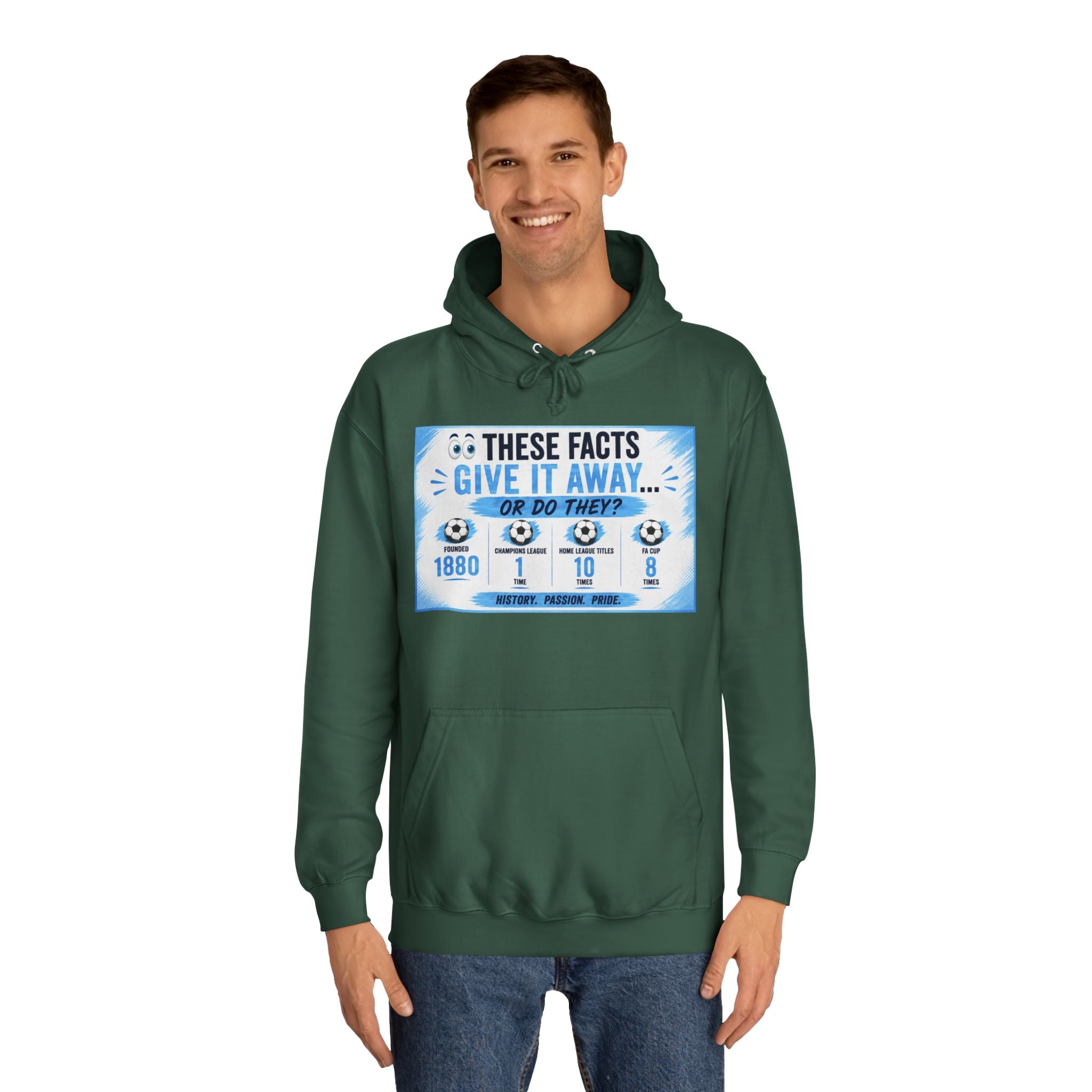 College Hoodie — 'These Facts Give It Away... Or Do They?' Graphic Pullover