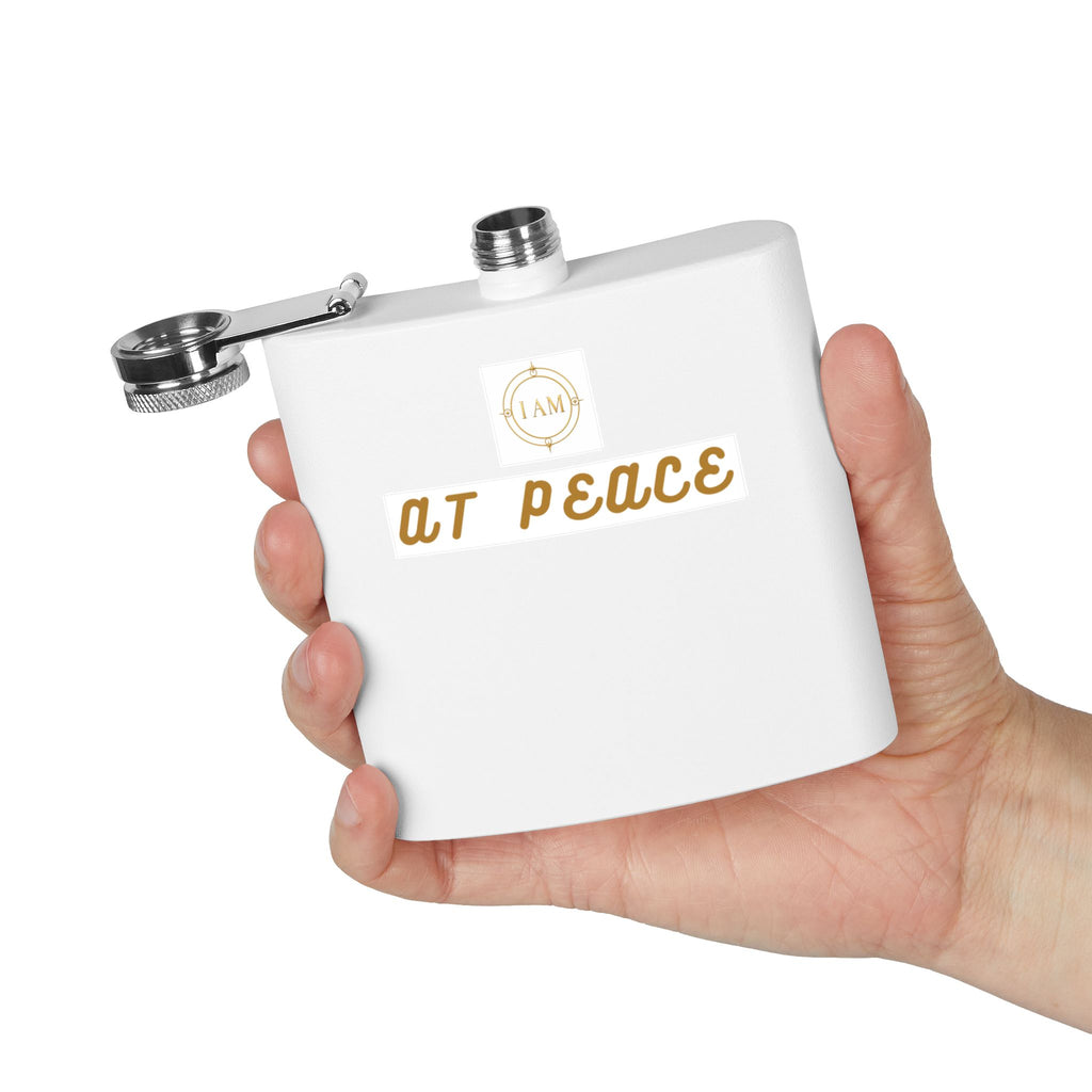 Flask — "I AM AT PEACE" Stainless Steel 6oz Hip Flask | Inspirational Calm Gift