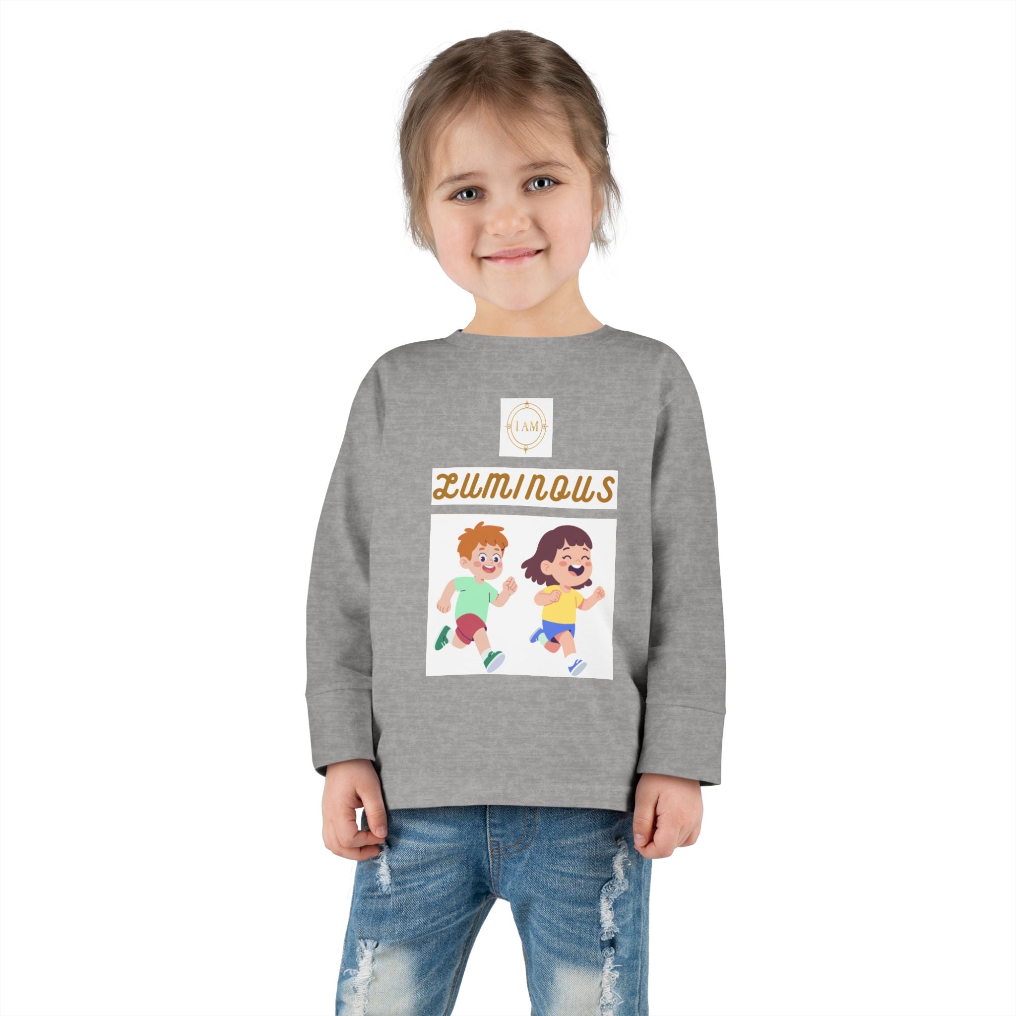 Toddler Long Sleeve Tee — 'Luminous' Gold Script Kids Shirt (I Radiate Light)