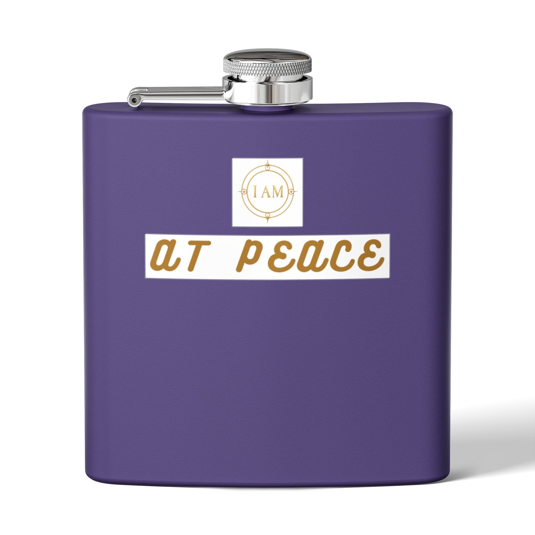 Flask — "I AM AT PEACE" Stainless Steel 6oz Hip Flask | Inspirational Calm Gift