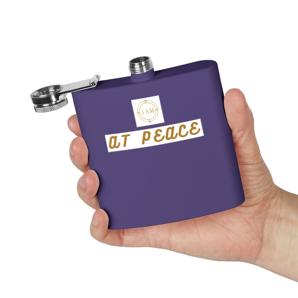 Flask — "I AM AT PEACE" Stainless Steel 6oz Hip Flask | Inspirational Calm Gift
