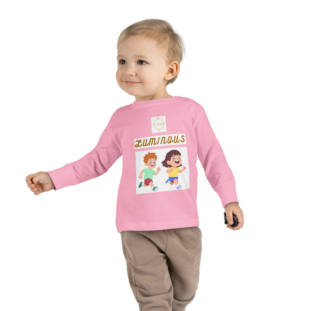 Toddler Long Sleeve Tee — 'Luminous' Gold Script Kids Shirt (I Radiate Light)