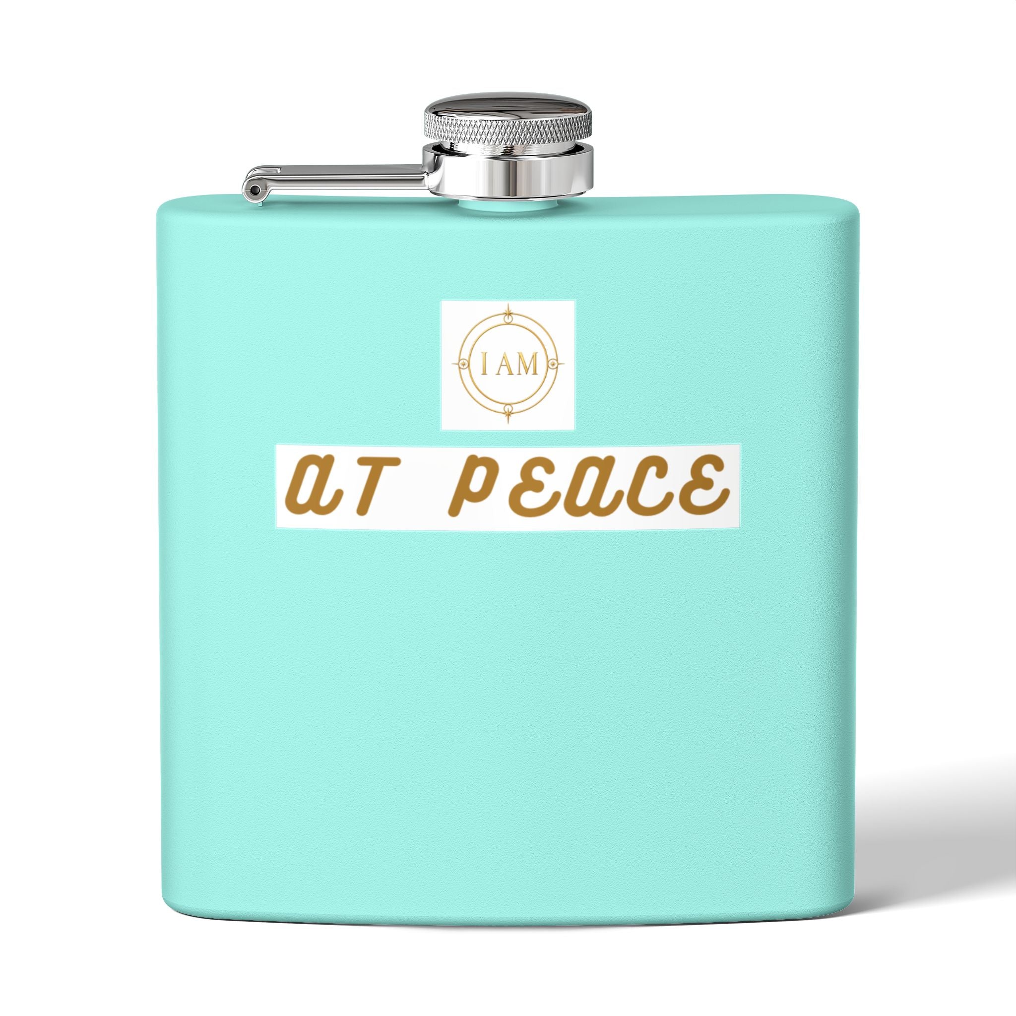 Flask — "I AM AT PEACE" Stainless Steel 6oz Hip Flask | Inspirational Calm Gift