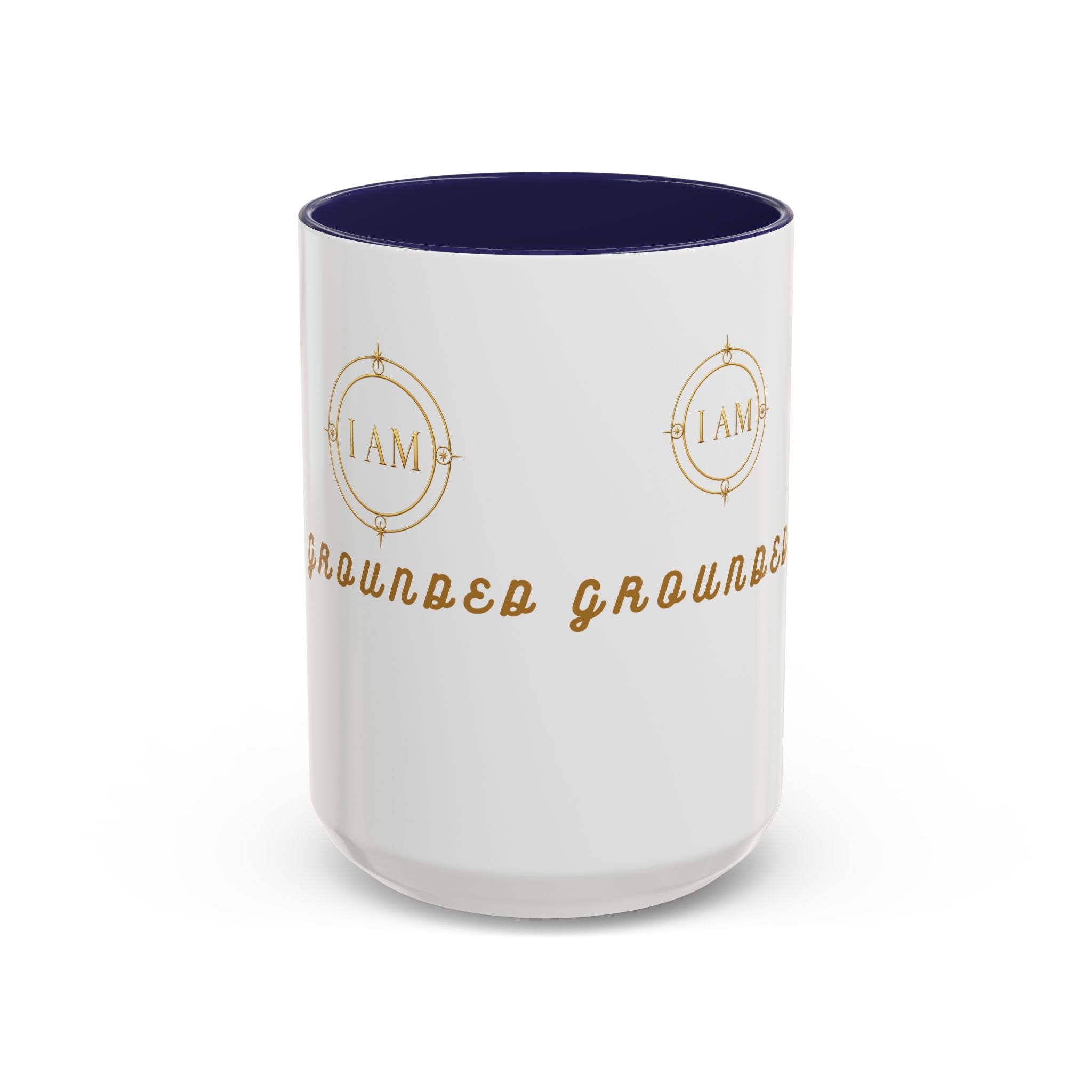 I AM Grounded Accent Coffee Mug — Inspirational Gold Script Ceramic Mug