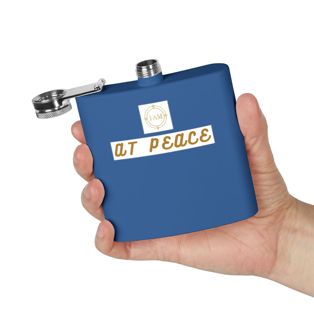 Flask — "I AM AT PEACE" Stainless Steel 6oz Hip Flask | Inspirational Calm Gift