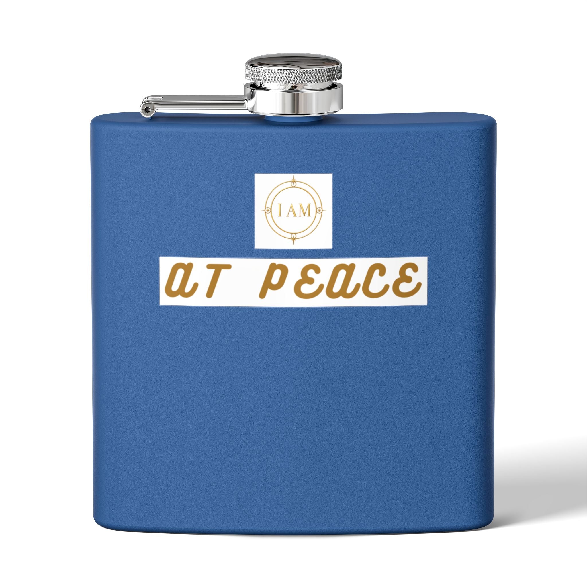 Flask — "I AM AT PEACE" Stainless Steel 6oz Hip Flask | Inspirational Calm Gift