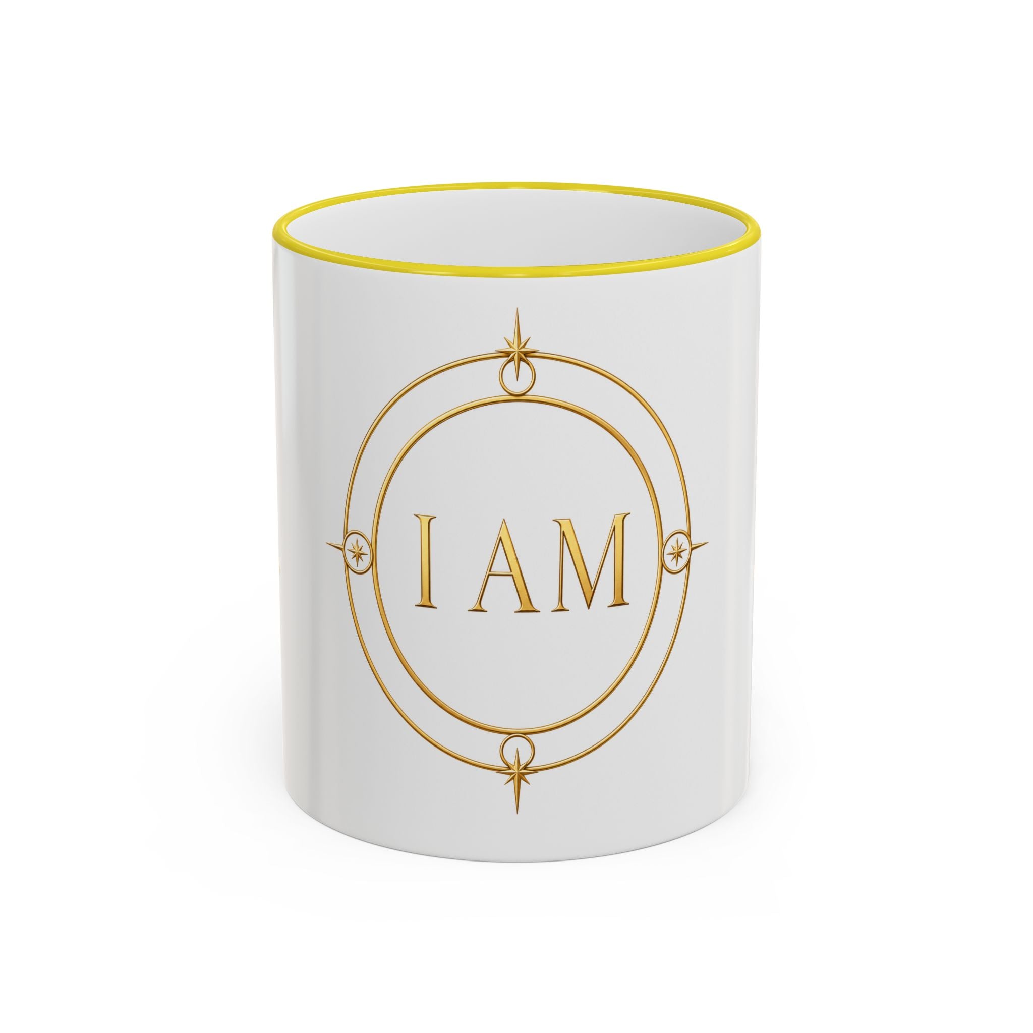 I AM Inspirational Accent Rim Mug — Gold Foil Motif Coffee Cup (11oz, 15oz)