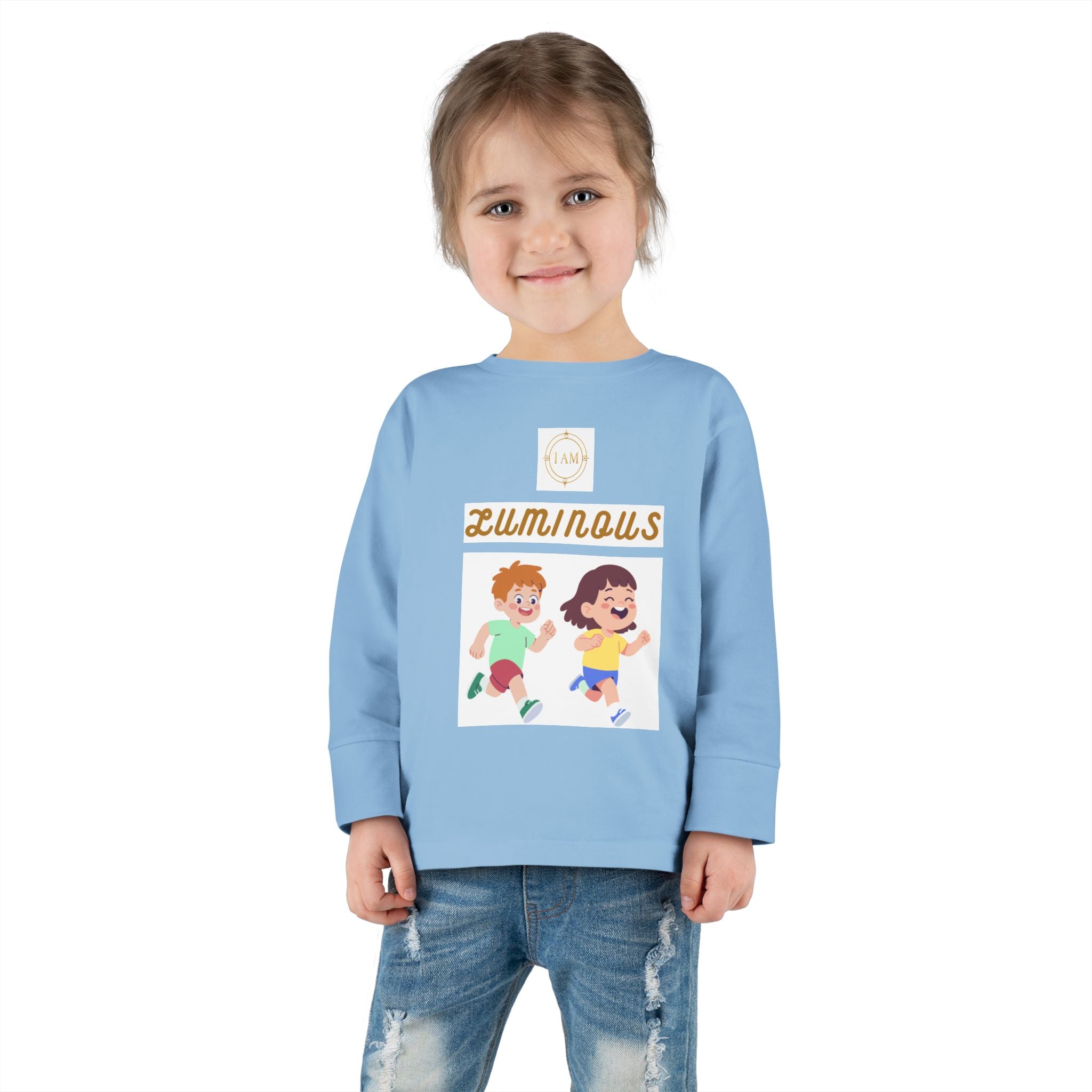 Toddler Long Sleeve Tee — 'Luminous' Gold Script Kids Shirt (I Radiate Light)