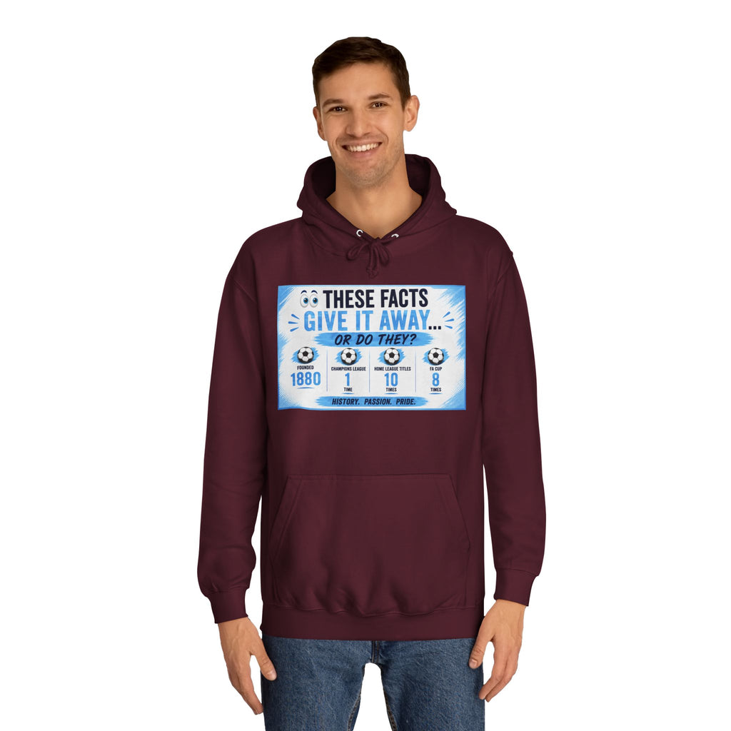 College Hoodie — 'These Facts Give It Away... Or Do They?' Graphic Pullover