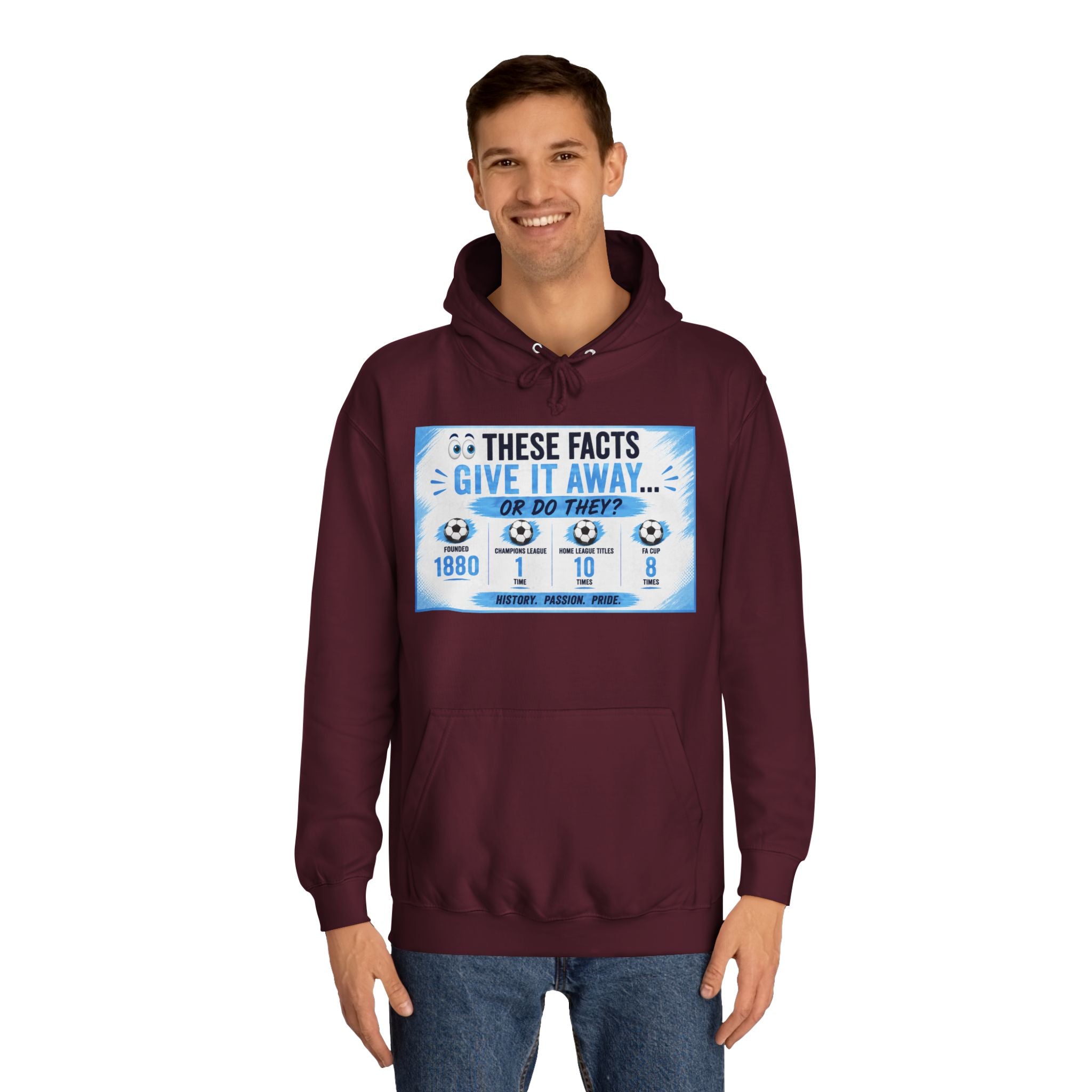 College Hoodie — 'These Facts Give It Away... Or Do They?' Graphic Pullover