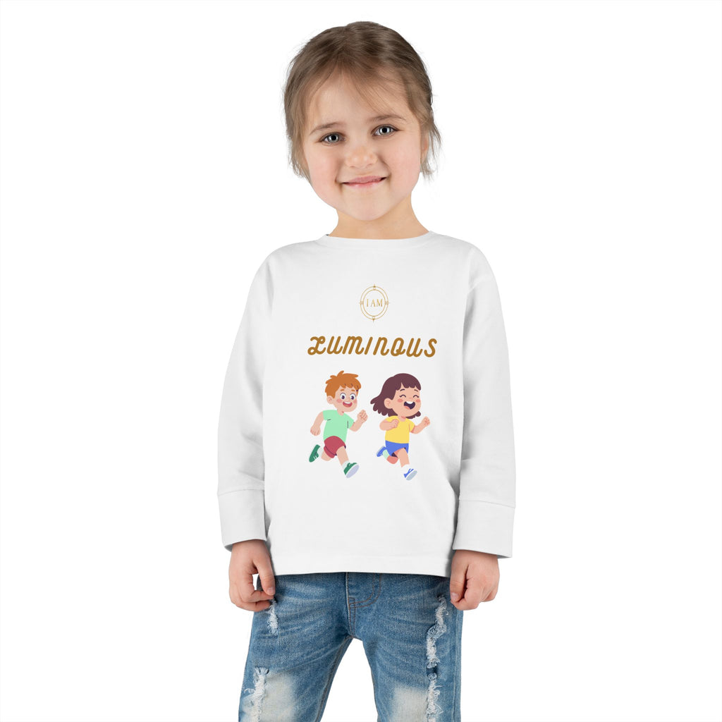 Toddler Long Sleeve Tee — 'Luminous' Gold Script Kids Shirt (I Radiate Light)