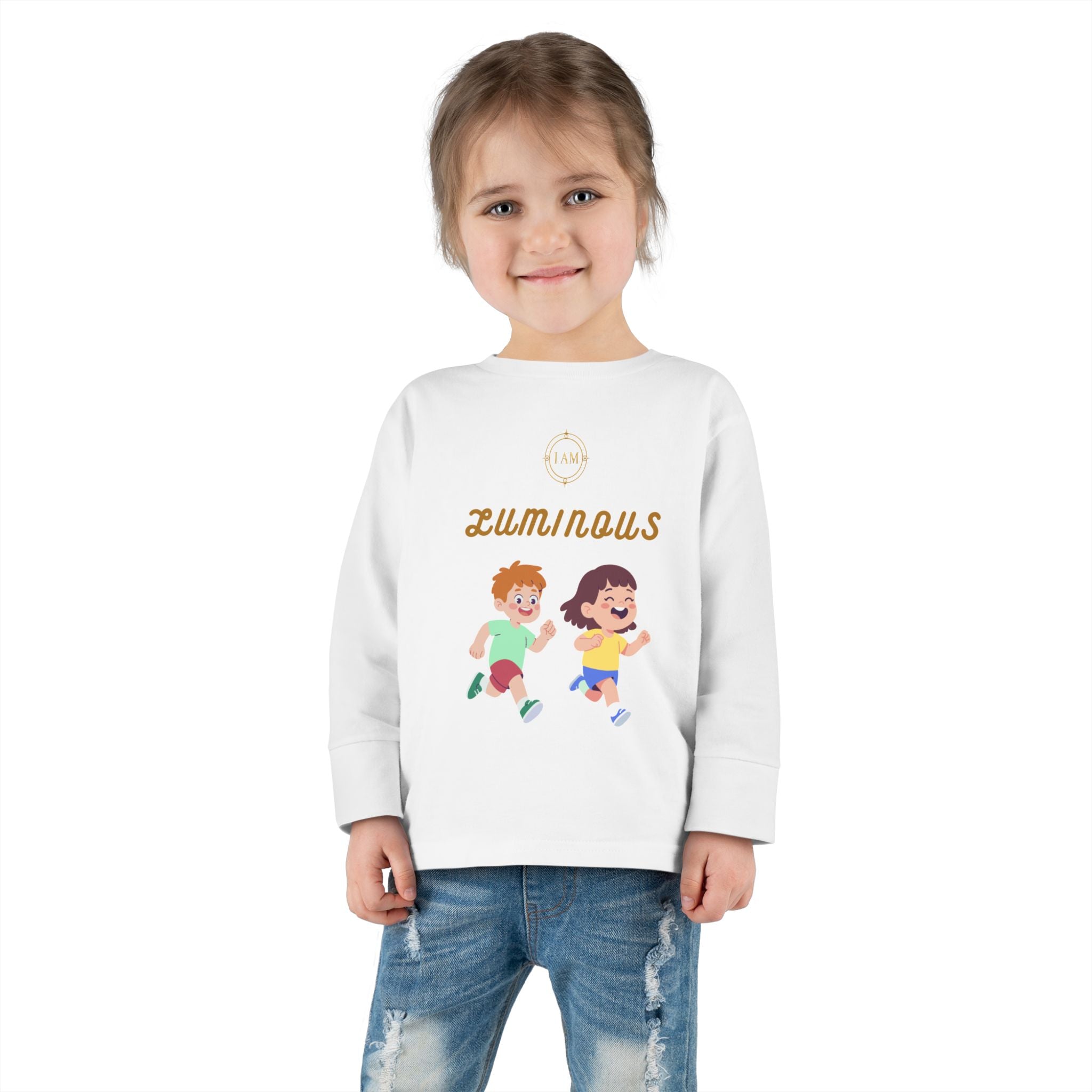 Toddler Long Sleeve Tee — 'Luminous' Gold Script Kids Shirt (I Radiate Light)