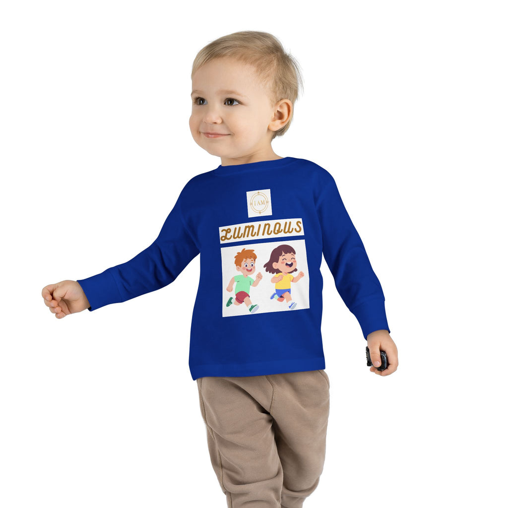 Toddler Long Sleeve Tee — 'Luminous' Gold Script Kids Shirt (I Radiate Light)