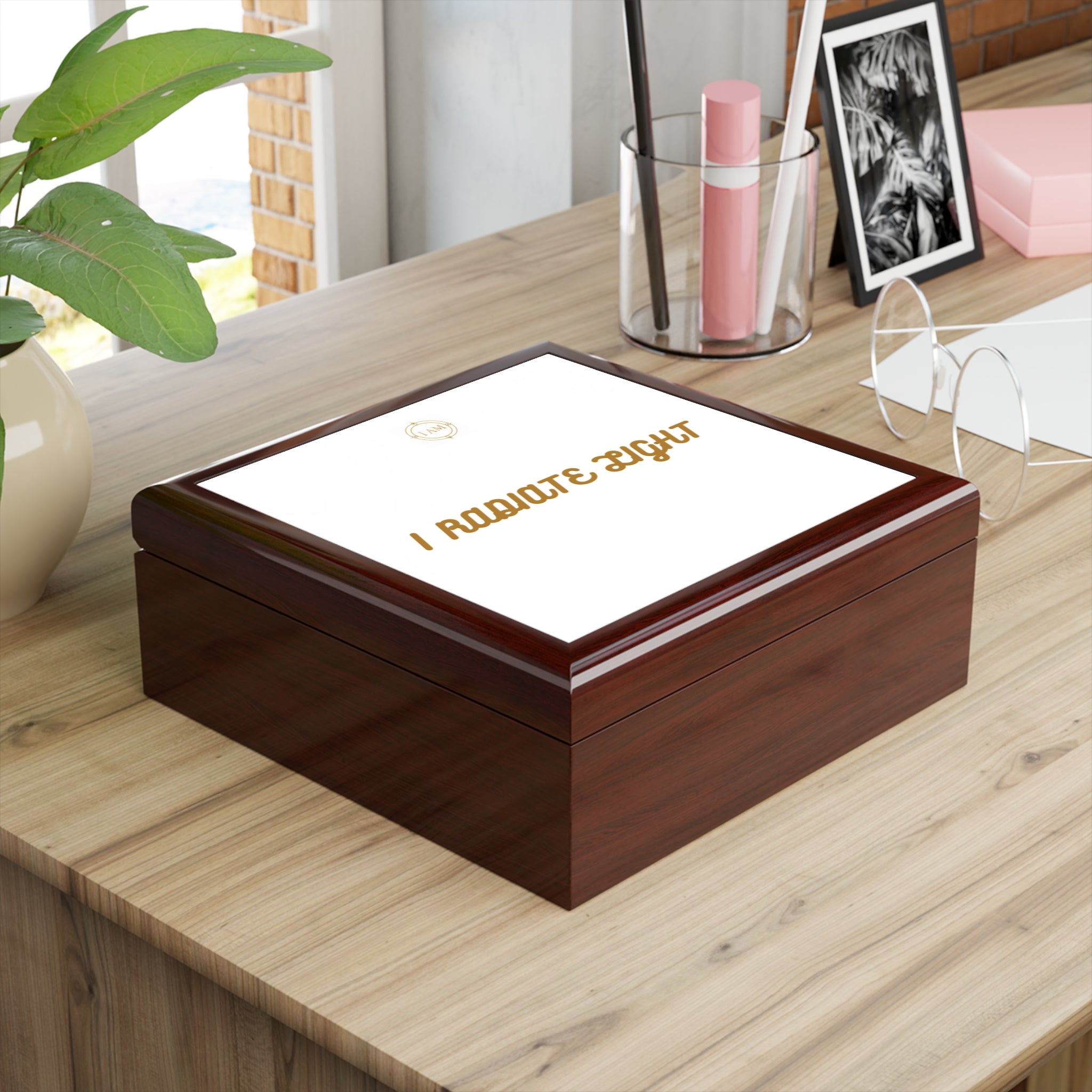 I Radiate Light Jewelry Box — Elegant Keepsake Box with Gold Script