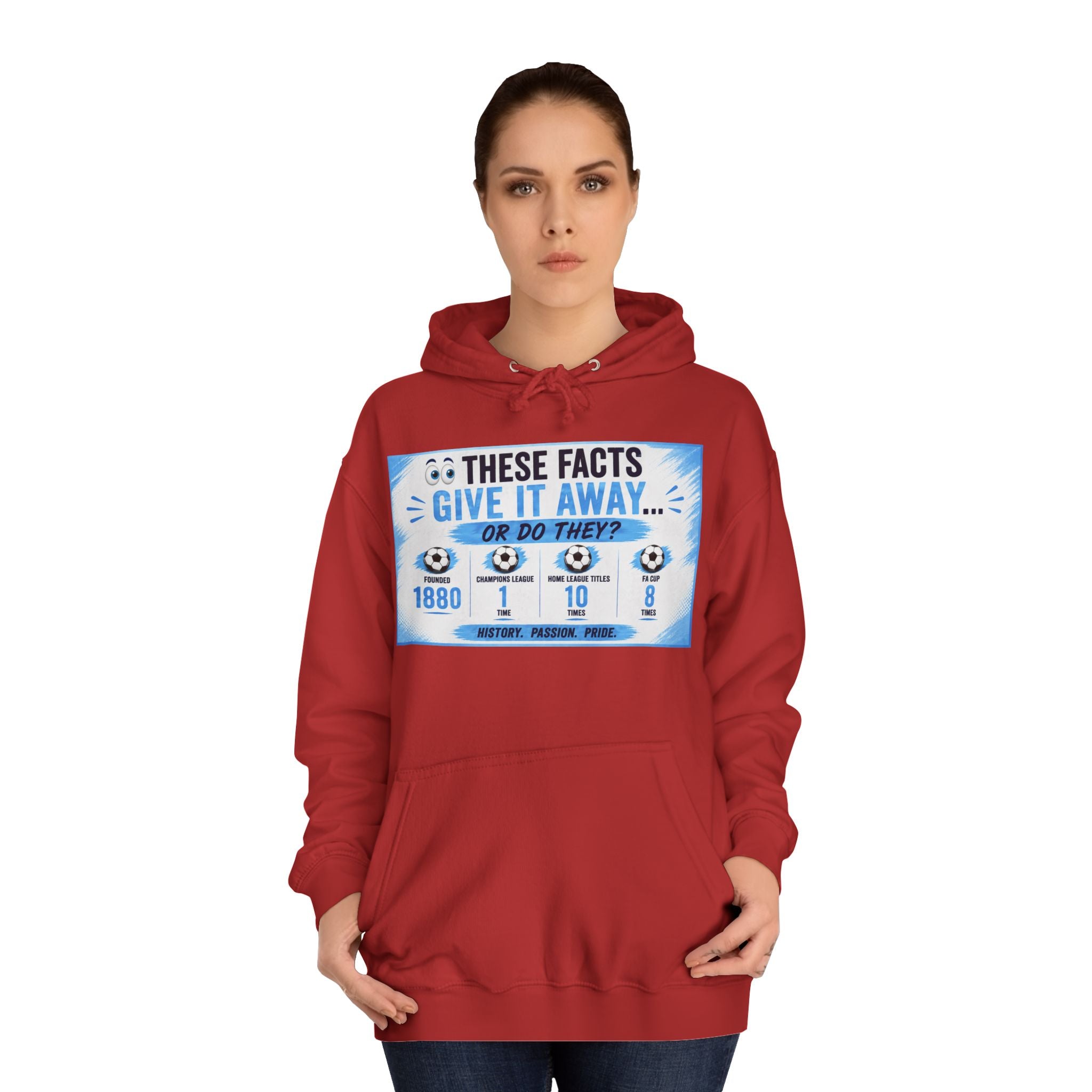 College Hoodie — 'These Facts Give It Away... Or Do They?' Graphic Pullover