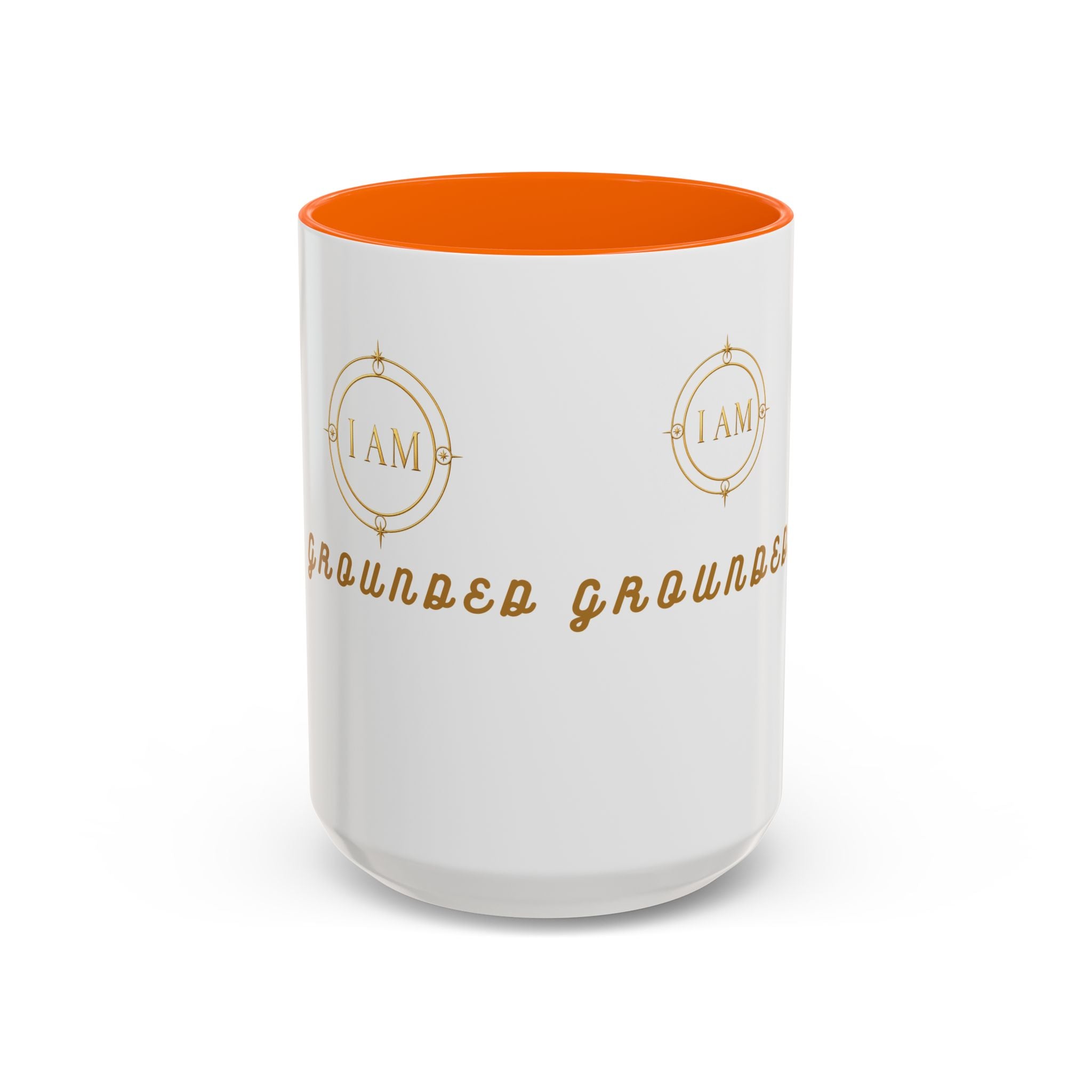 I AM Grounded Accent Coffee Mug — Inspirational Gold Script Ceramic Mug