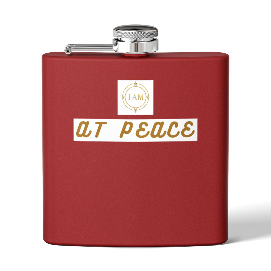 Flask — "I AM AT PEACE" Stainless Steel 6oz Hip Flask | Inspirational Calm Gift