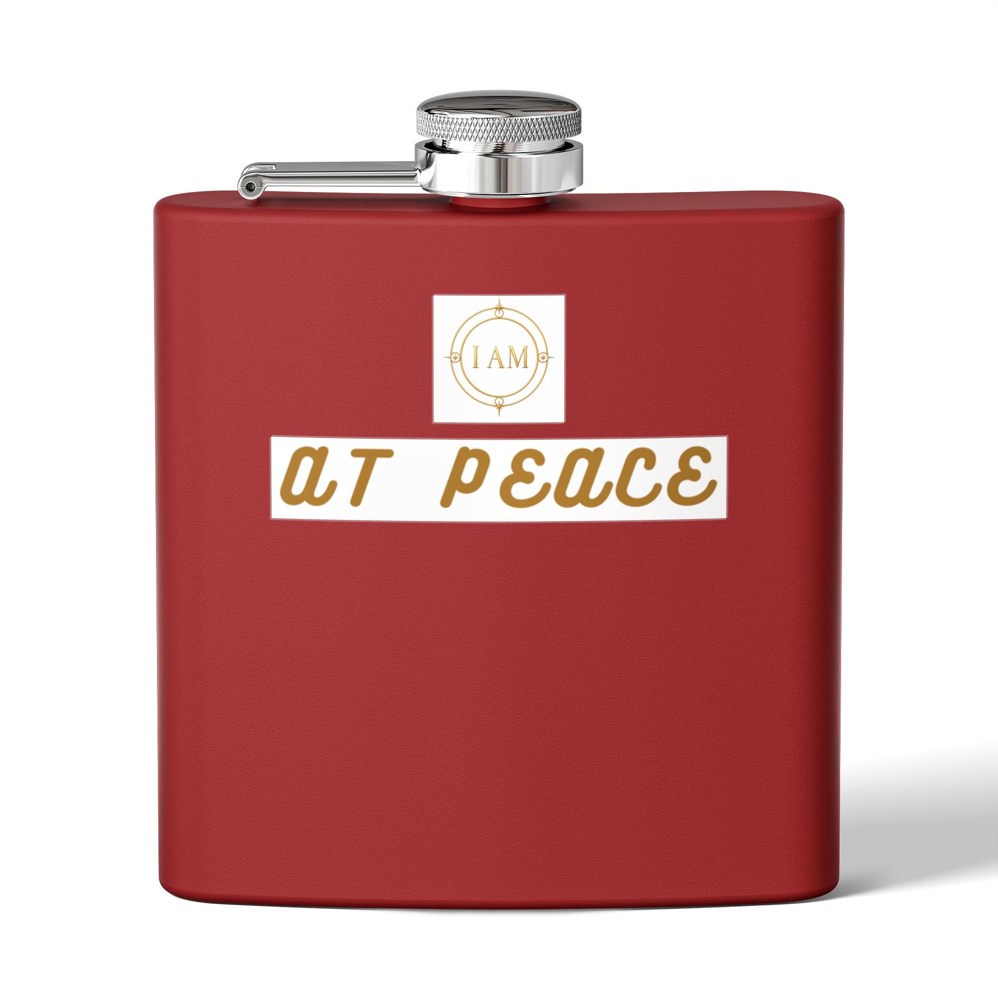 Flask — "I AM AT PEACE" Stainless Steel 6oz Hip Flask | Inspirational Calm Gift