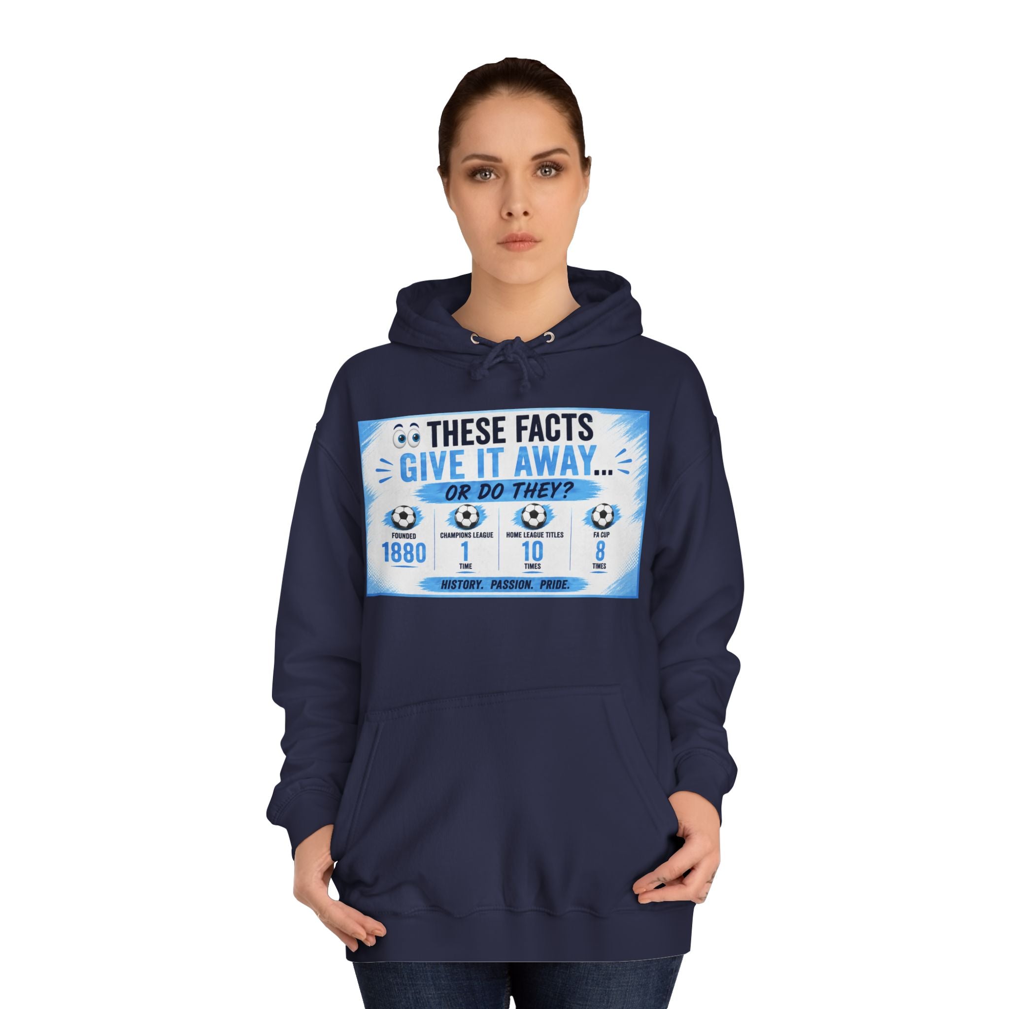 College Hoodie — 'These Facts Give It Away... Or Do They?' Graphic Pullover