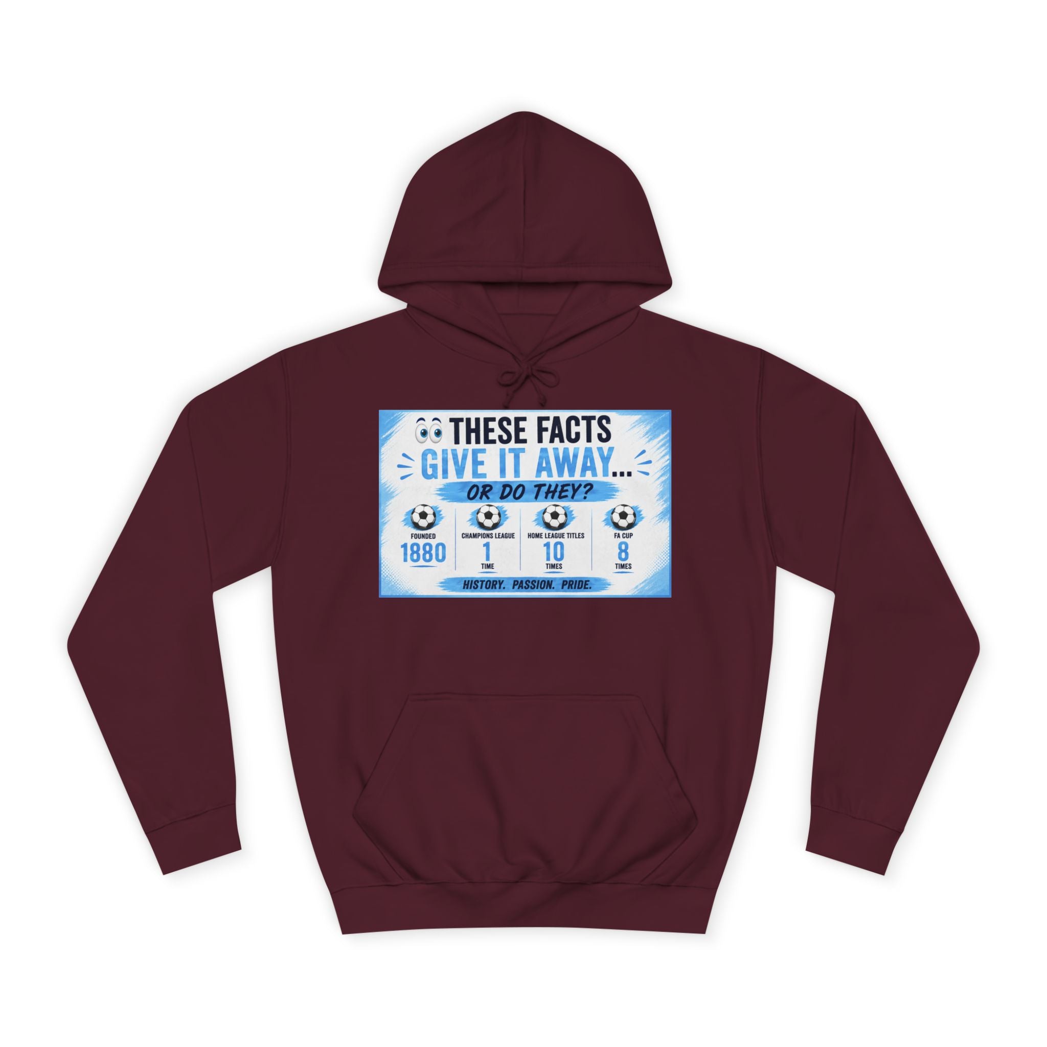 College Hoodie — 'These Facts Give It Away... Or Do They?' Graphic Pullover