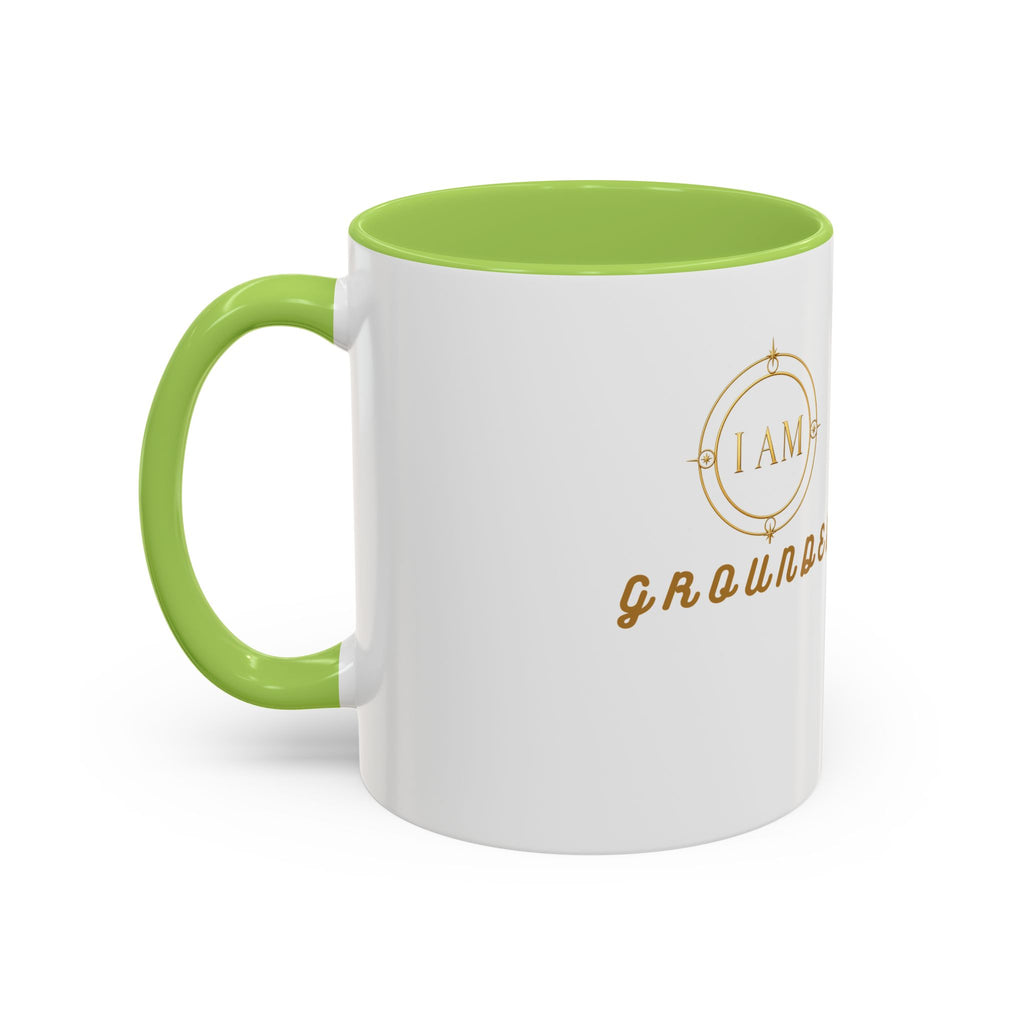I AM Grounded Accent Coffee Mug — Inspirational Gold Script Ceramic Mug