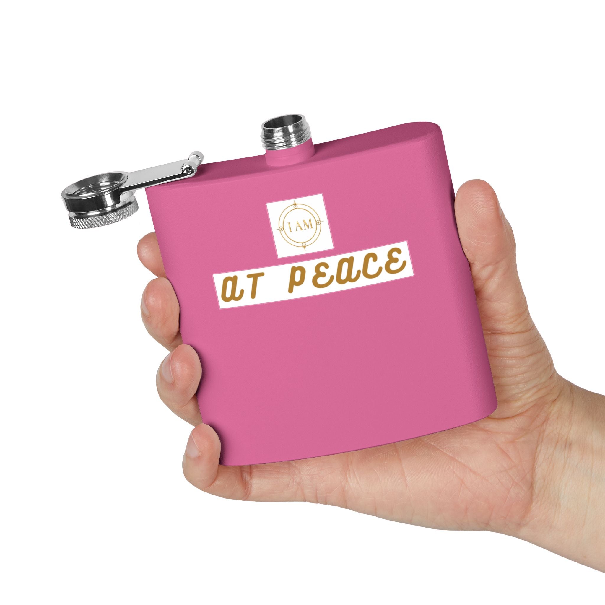 Flask — "I AM AT PEACE" Stainless Steel 6oz Hip Flask | Inspirational Calm Gift