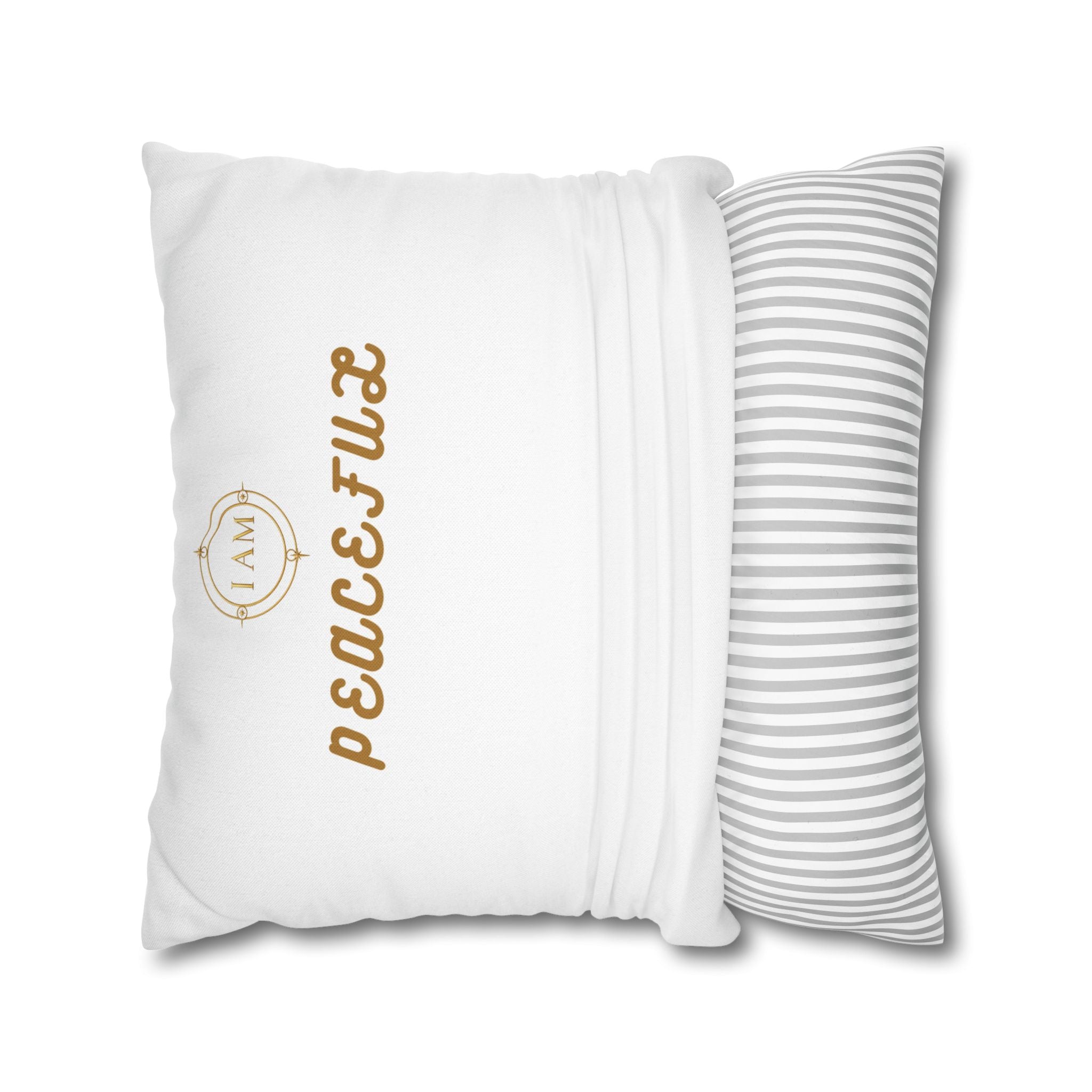 Peacefulx Gold Script Pillowcase — “I AM PEACEFULX” Decorative Throw Pillow