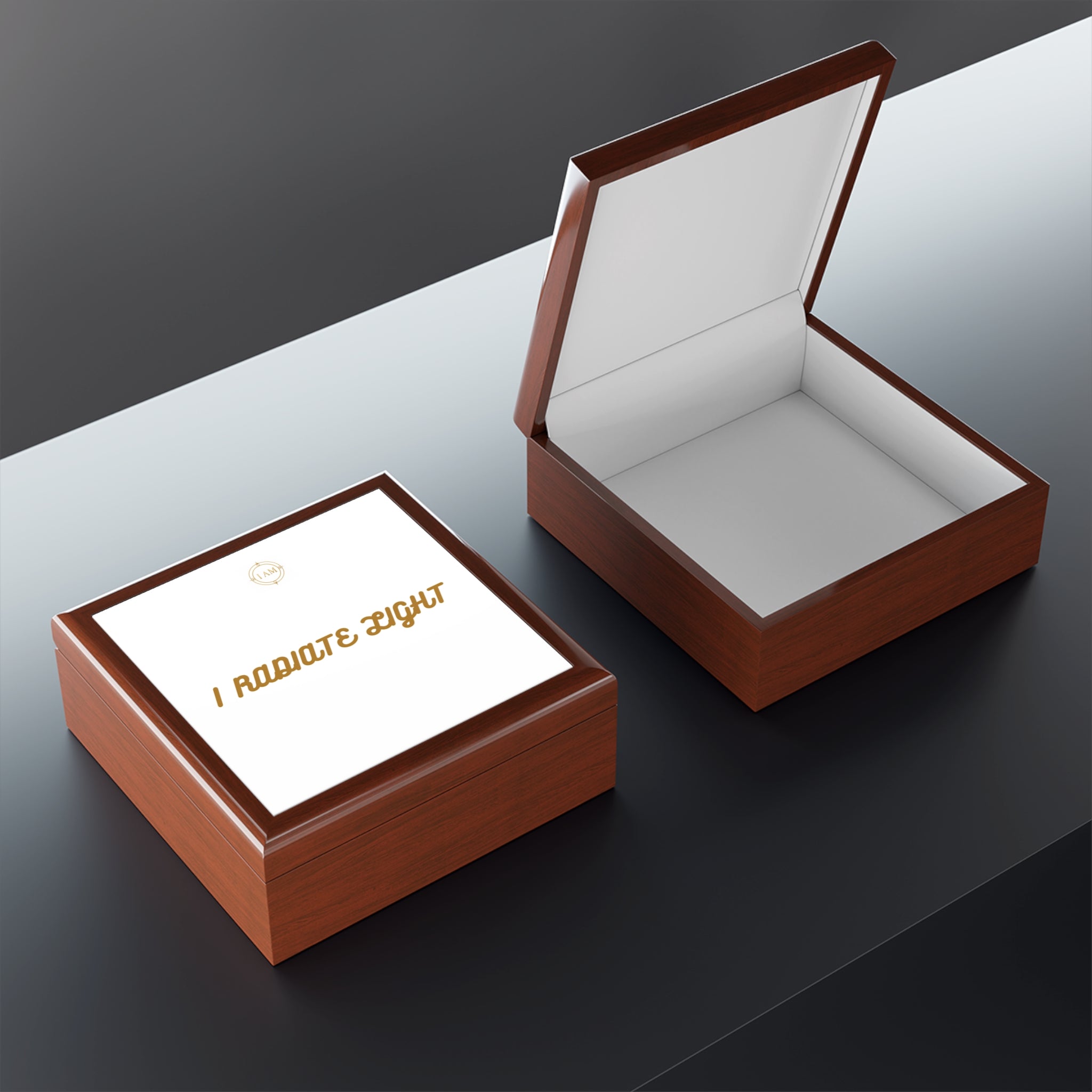 I Radiate Light Jewelry Box — Elegant Keepsake Box with Gold Script