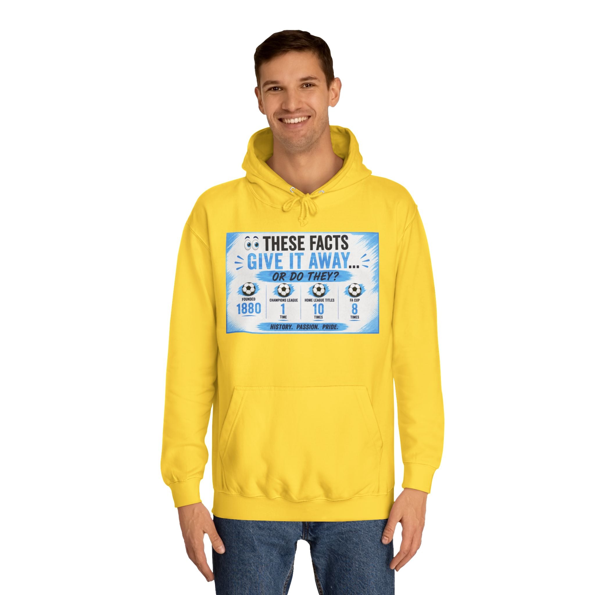 College Hoodie — 'These Facts Give It Away... Or Do They?' Graphic Pullover