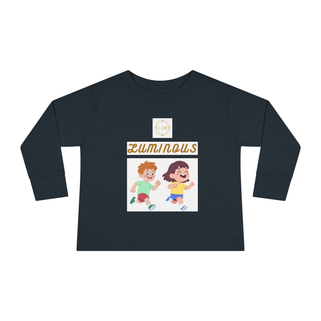 Toddler Long Sleeve Tee — 'Luminous' Gold Script Kids Shirt (I Radiate Light)