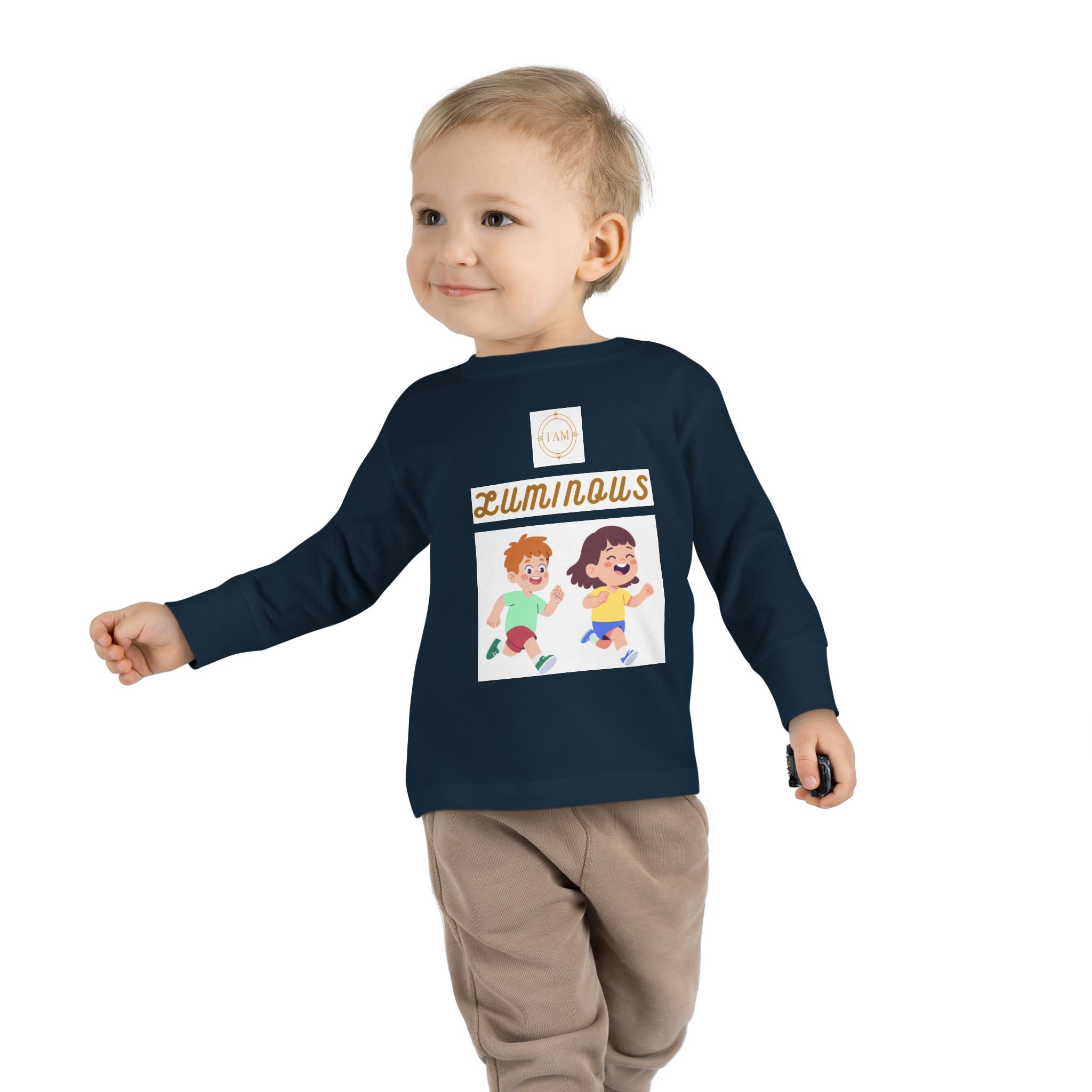Toddler Long Sleeve Tee — 'Luminous' Gold Script Kids Shirt (I Radiate Light)