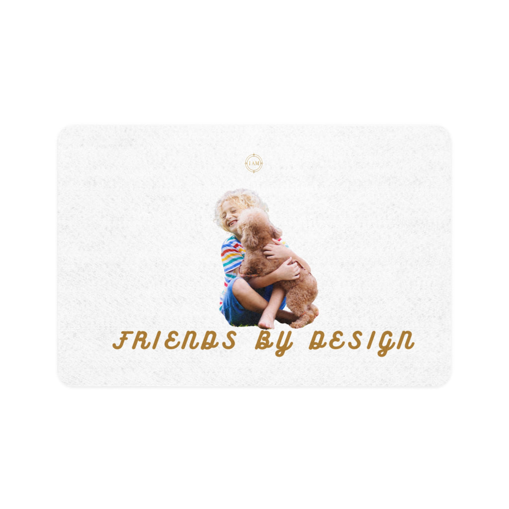 Pet Food Mat — "Friends By Design" Cute Kid & Puppy Feeding Mat (12x18)
