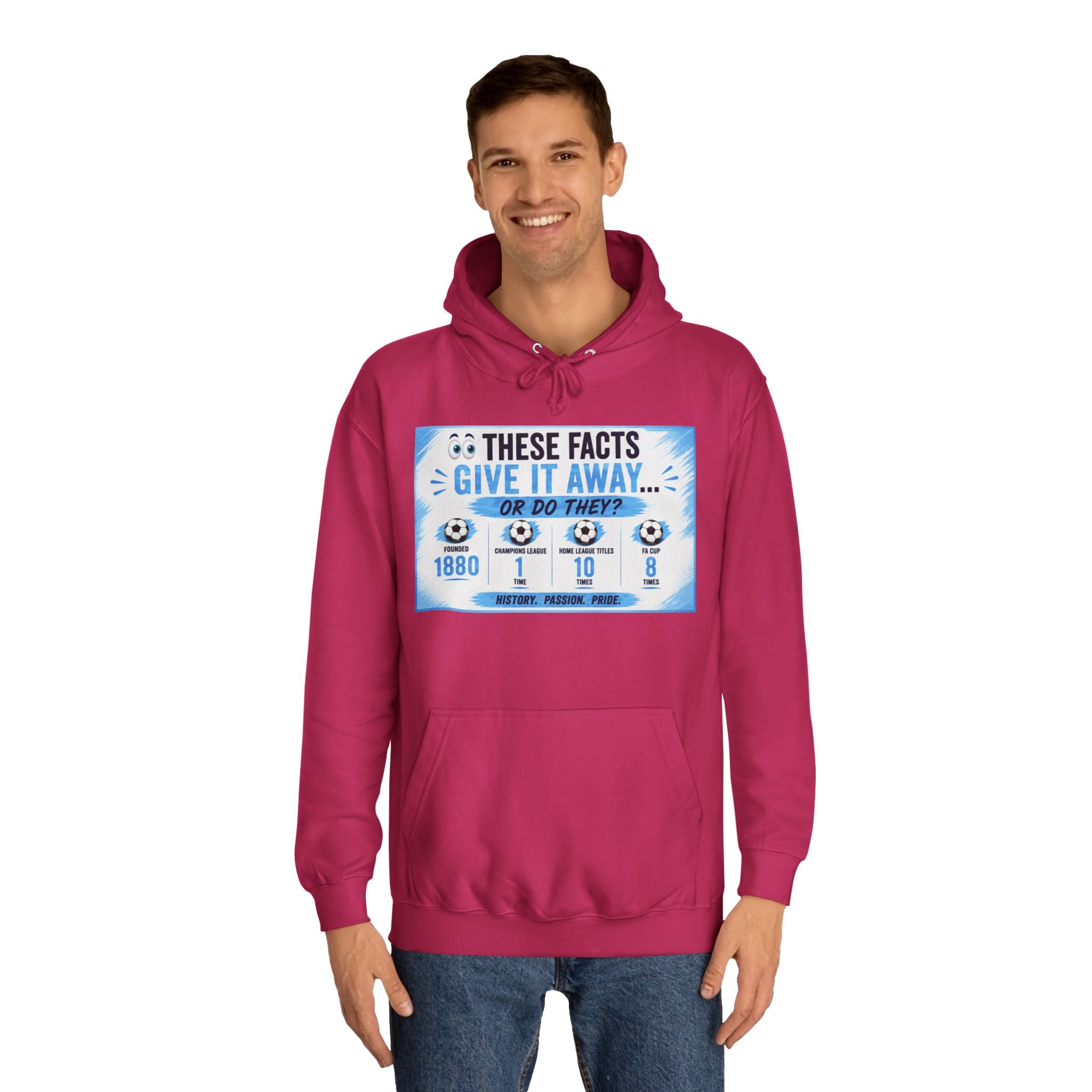 College Hoodie — 'These Facts Give It Away... Or Do They?' Graphic Pullover