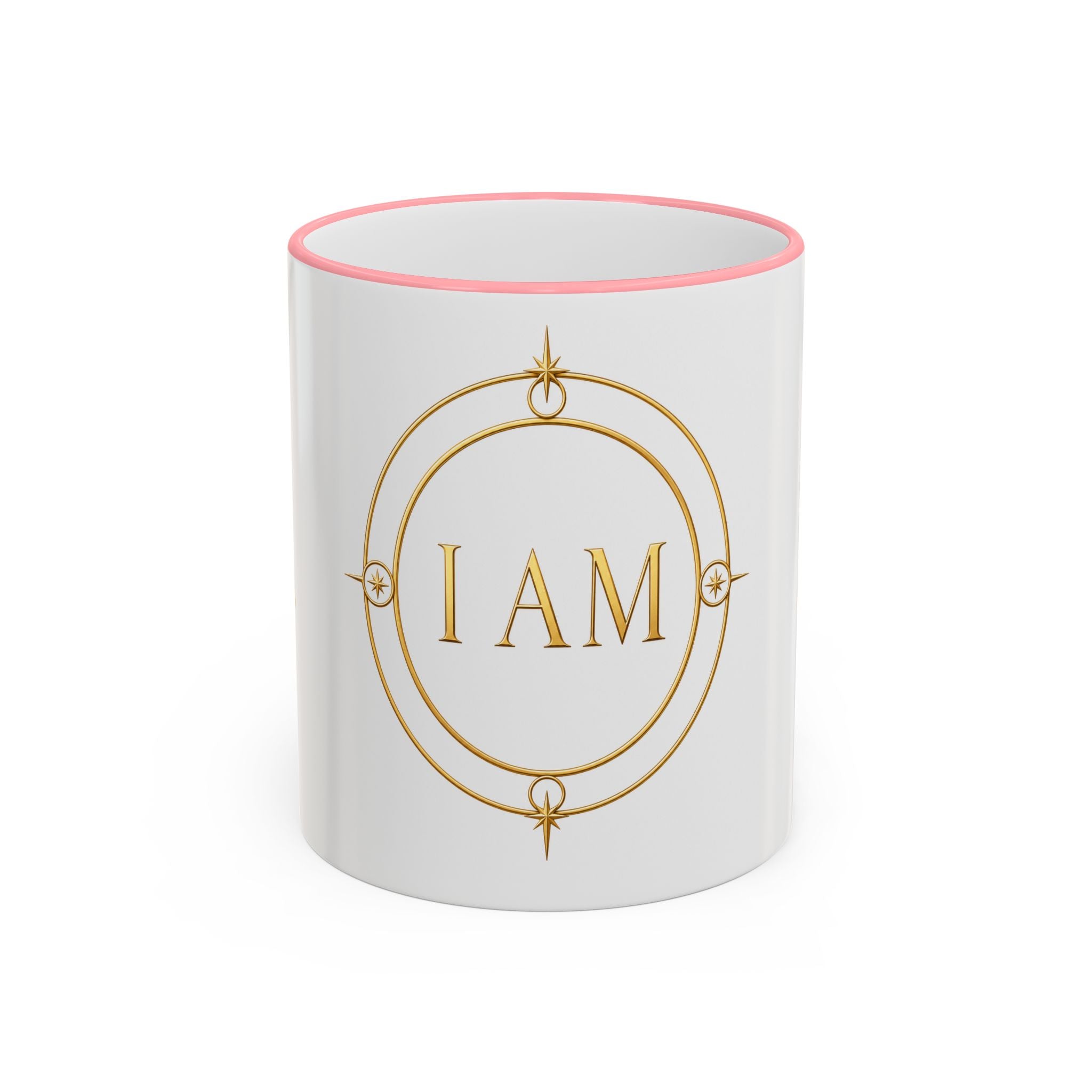 I AM Inspirational Accent Rim Mug — Gold Foil Motif Coffee Cup (11oz, 15oz)