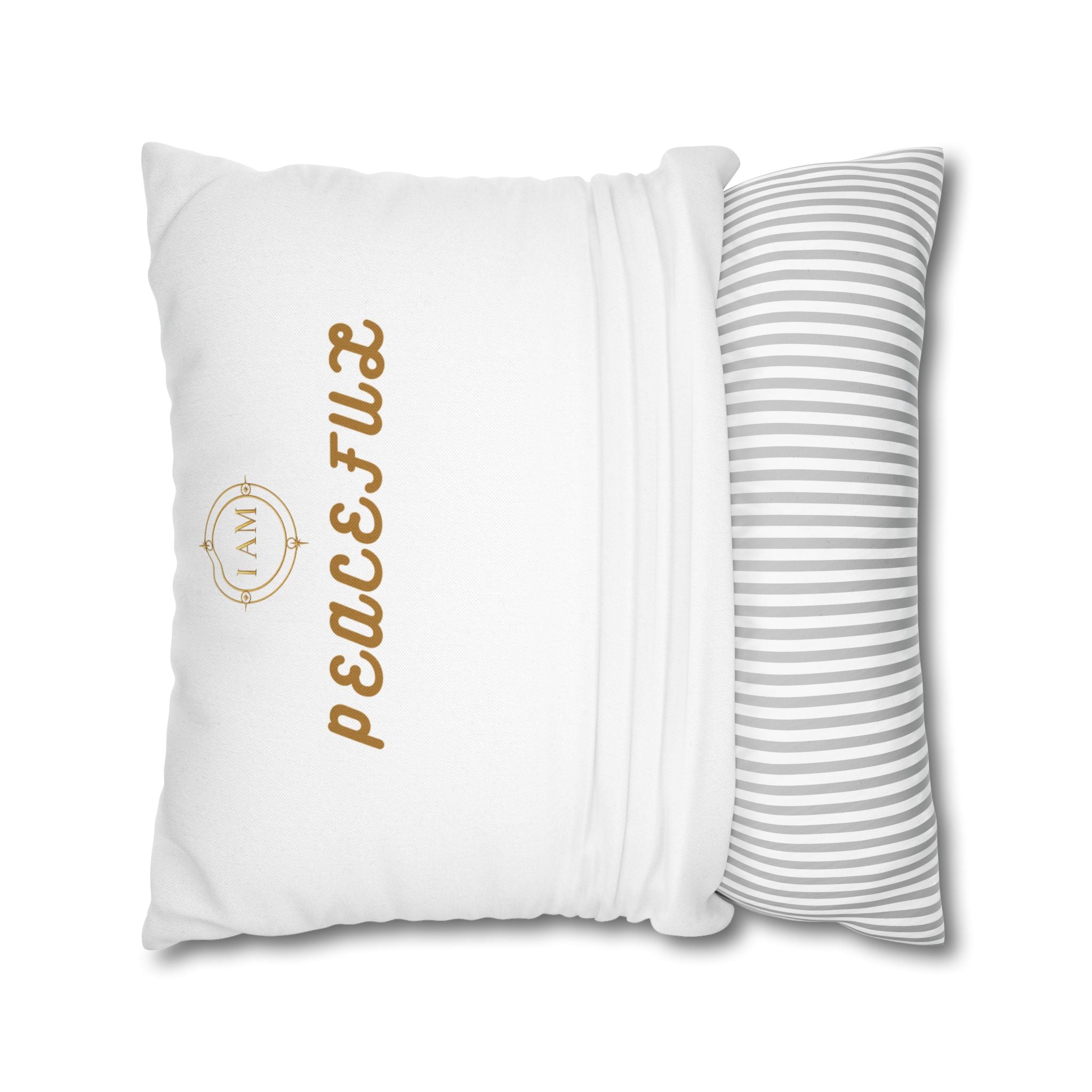 Peacefulx Gold Script Pillowcase — “I AM PEACEFULX” Decorative Throw Pillow