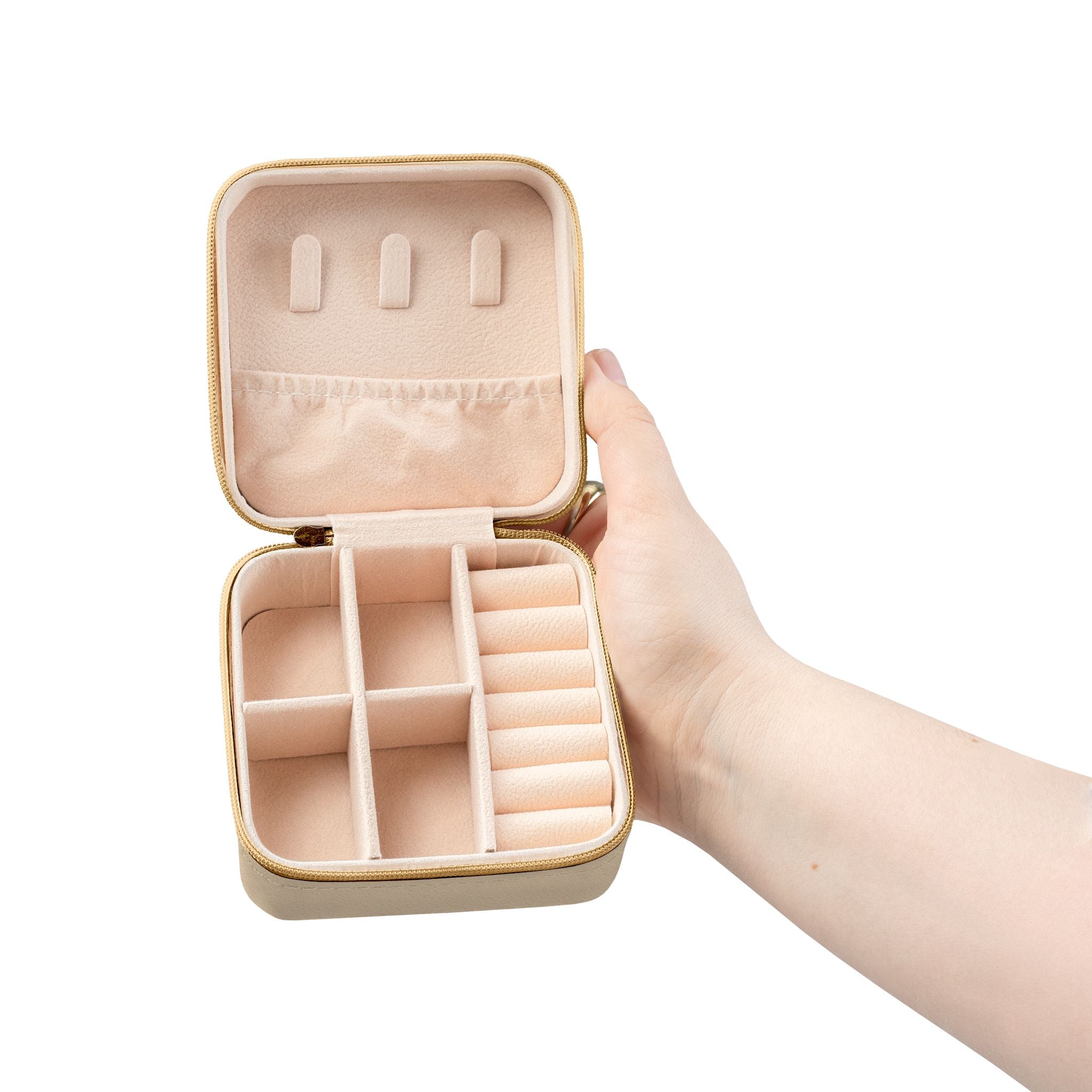 Compact Jewelry Travel Case — Portable Organizer with Ring Slots & Compartments ("Anything Ends Everything")