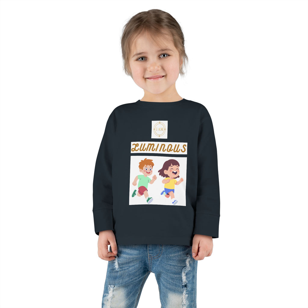 Toddler Long Sleeve Tee — 'Luminous' Gold Script Kids Shirt (I Radiate Light)