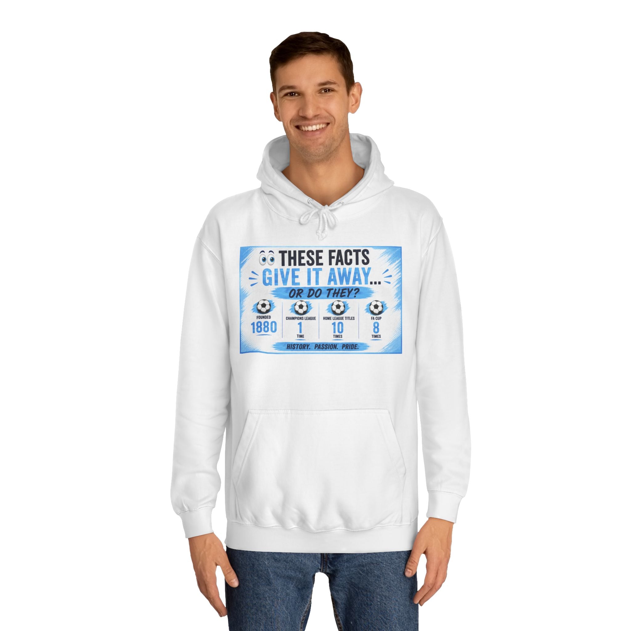 College Hoodie — 'These Facts Give It Away... Or Do They?' Graphic Pullover