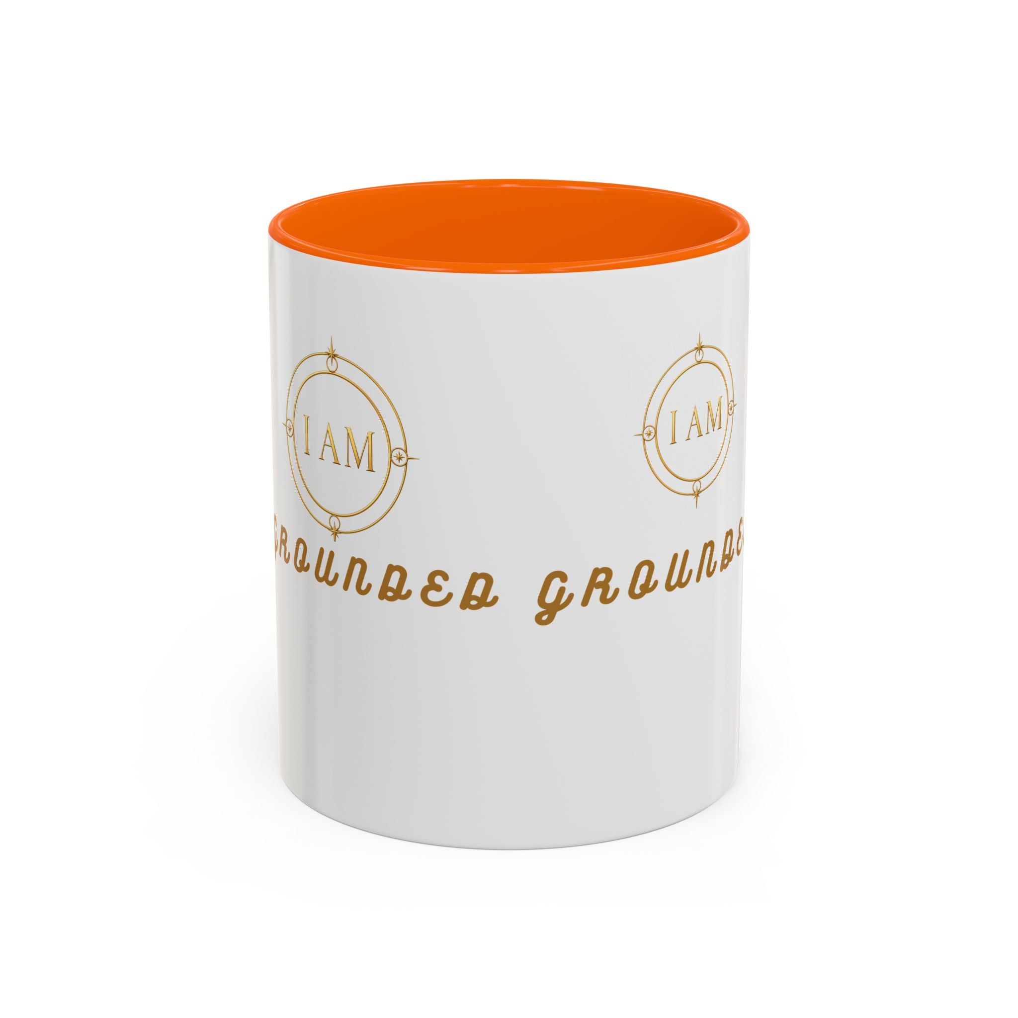 I AM Grounded Accent Coffee Mug — Inspirational Gold Script Ceramic Mug