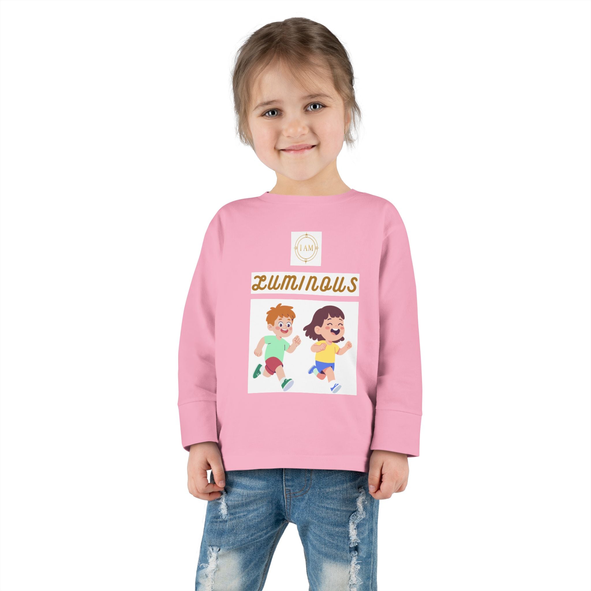 Toddler Long Sleeve Tee — 'Luminous' Gold Script Kids Shirt (I Radiate Light)