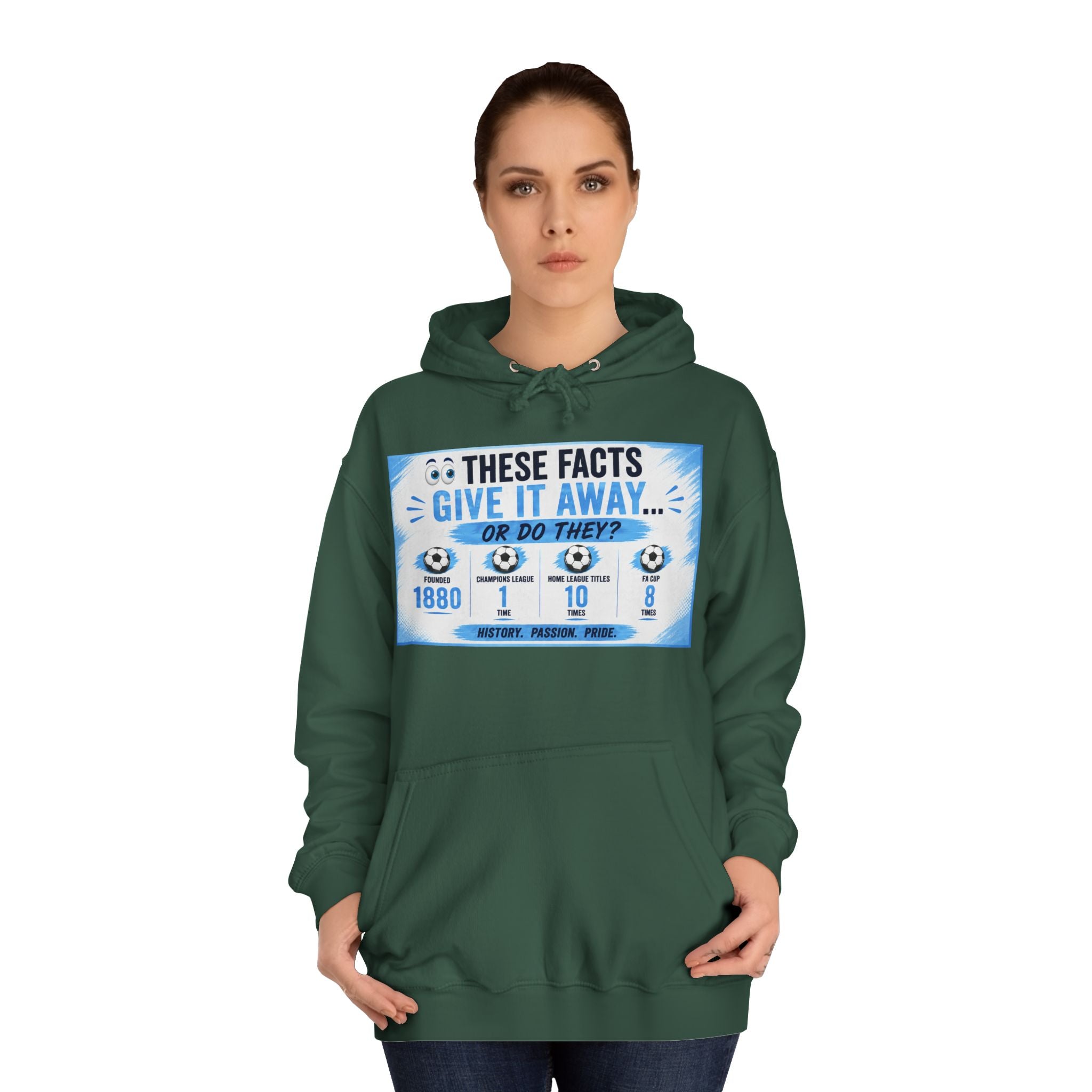 College Hoodie — 'These Facts Give It Away... Or Do They?' Graphic Pullover