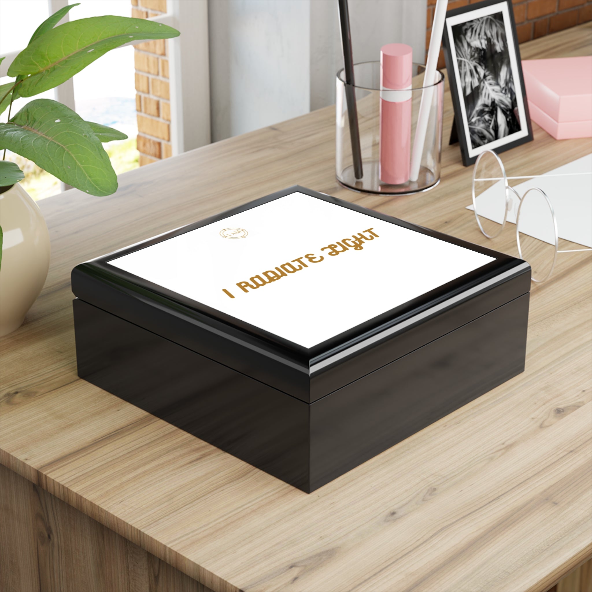 I Radiate Light Jewelry Box — Elegant Keepsake Box with Gold Script