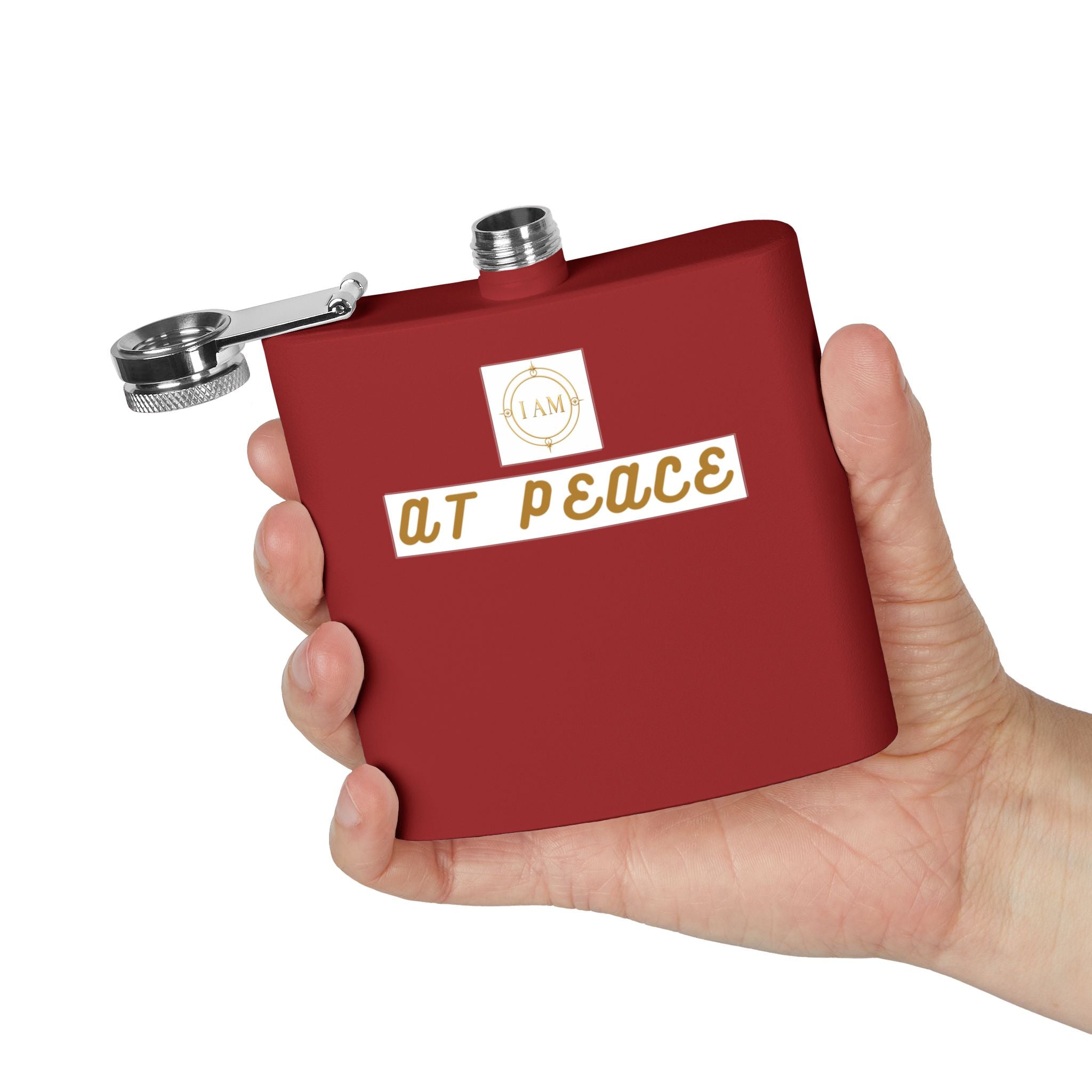 Flask — "I AM AT PEACE" Stainless Steel 6oz Hip Flask | Inspirational Calm Gift