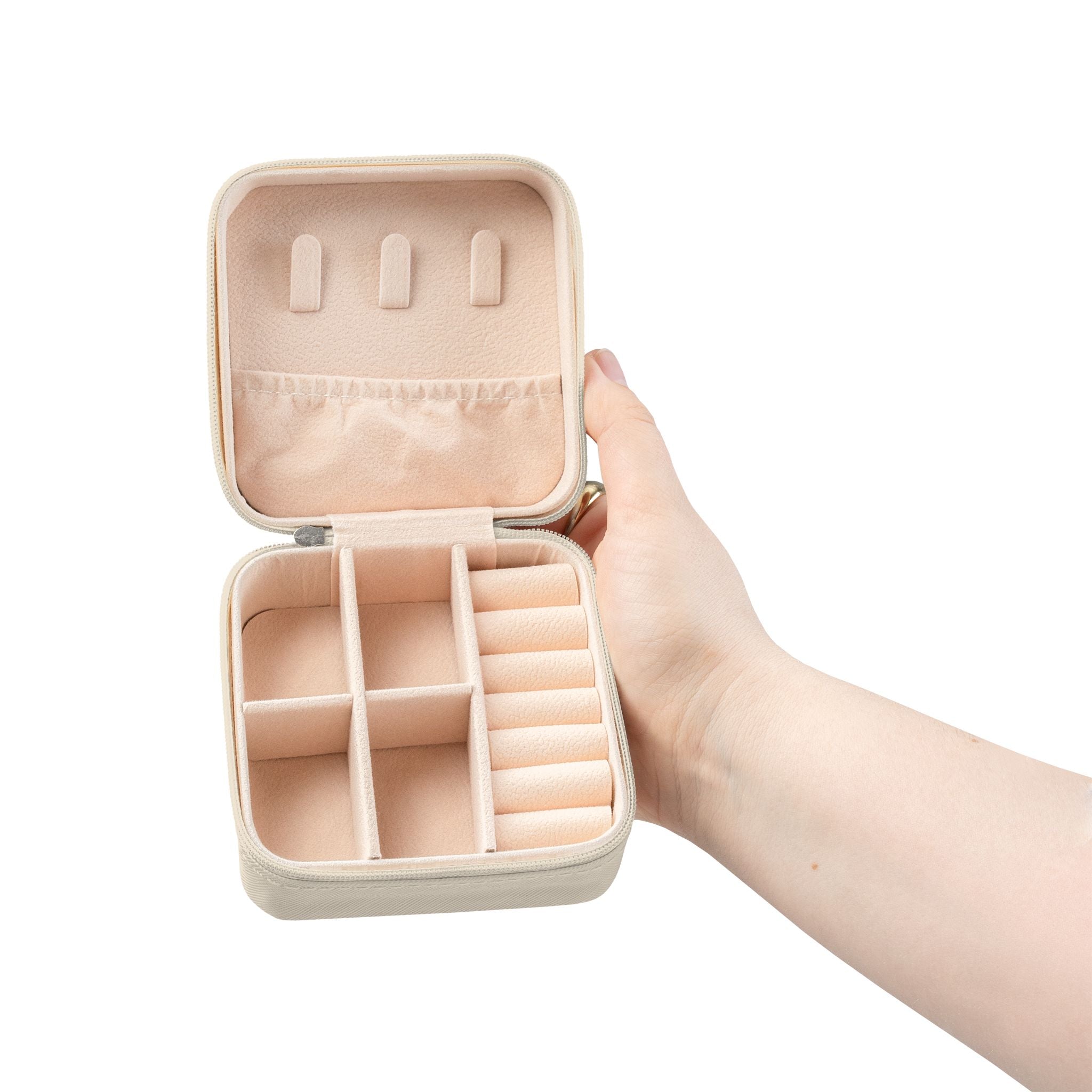 Compact Jewelry Travel Case — Portable Organizer with Ring Slots & Compartments ("Anything Ends Everything")